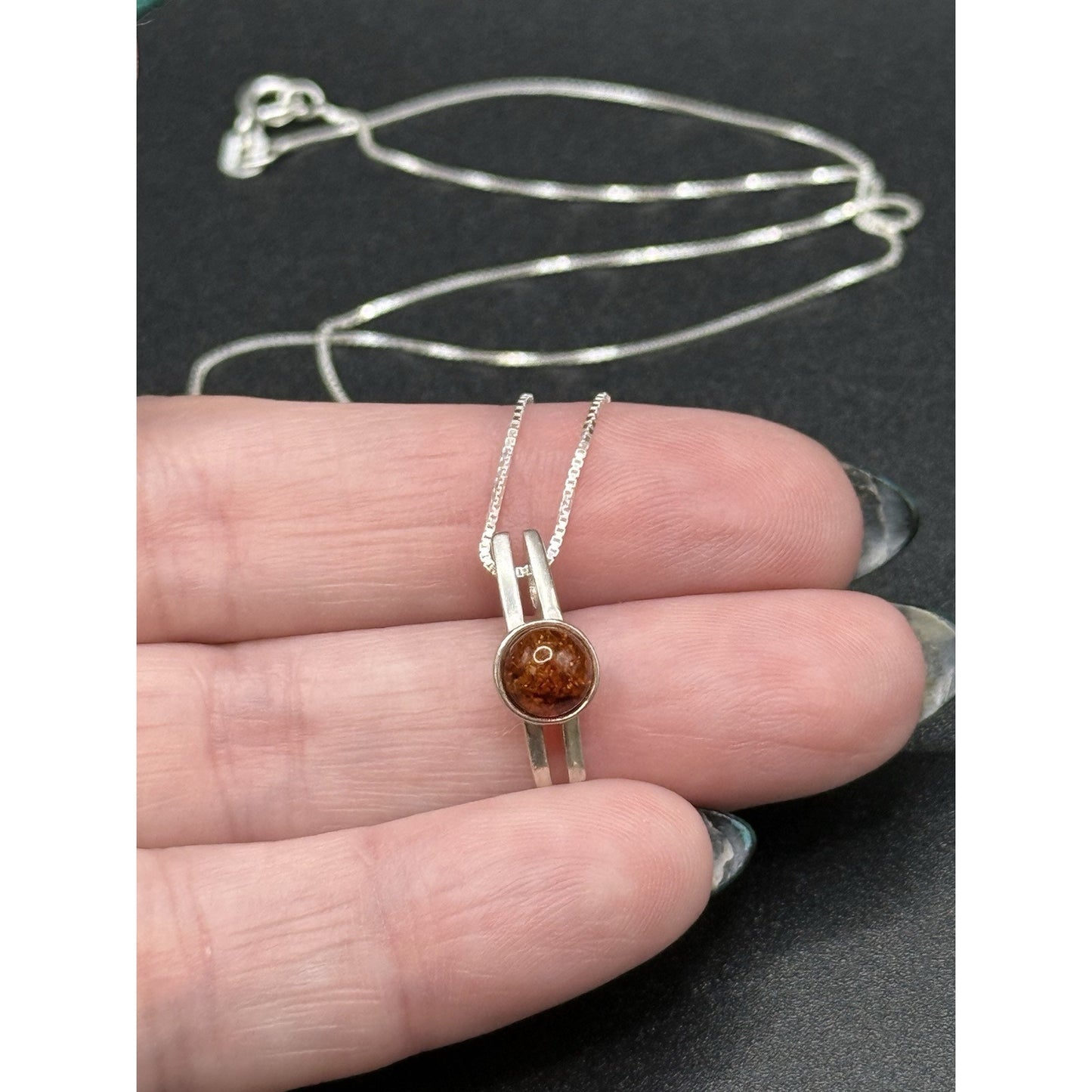 18” Sterling Silver Genuine Amber Dainty Pendant Necklace 925 P3