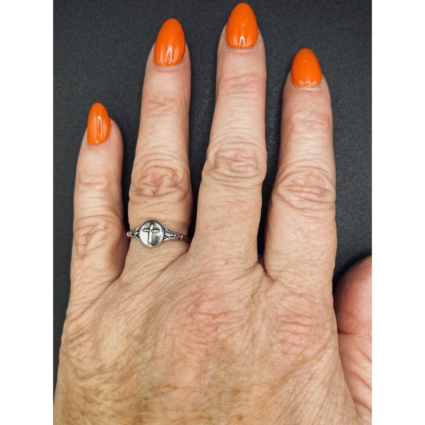 New Condition Sterling Silver Dainty Cross Ring Size 800 925