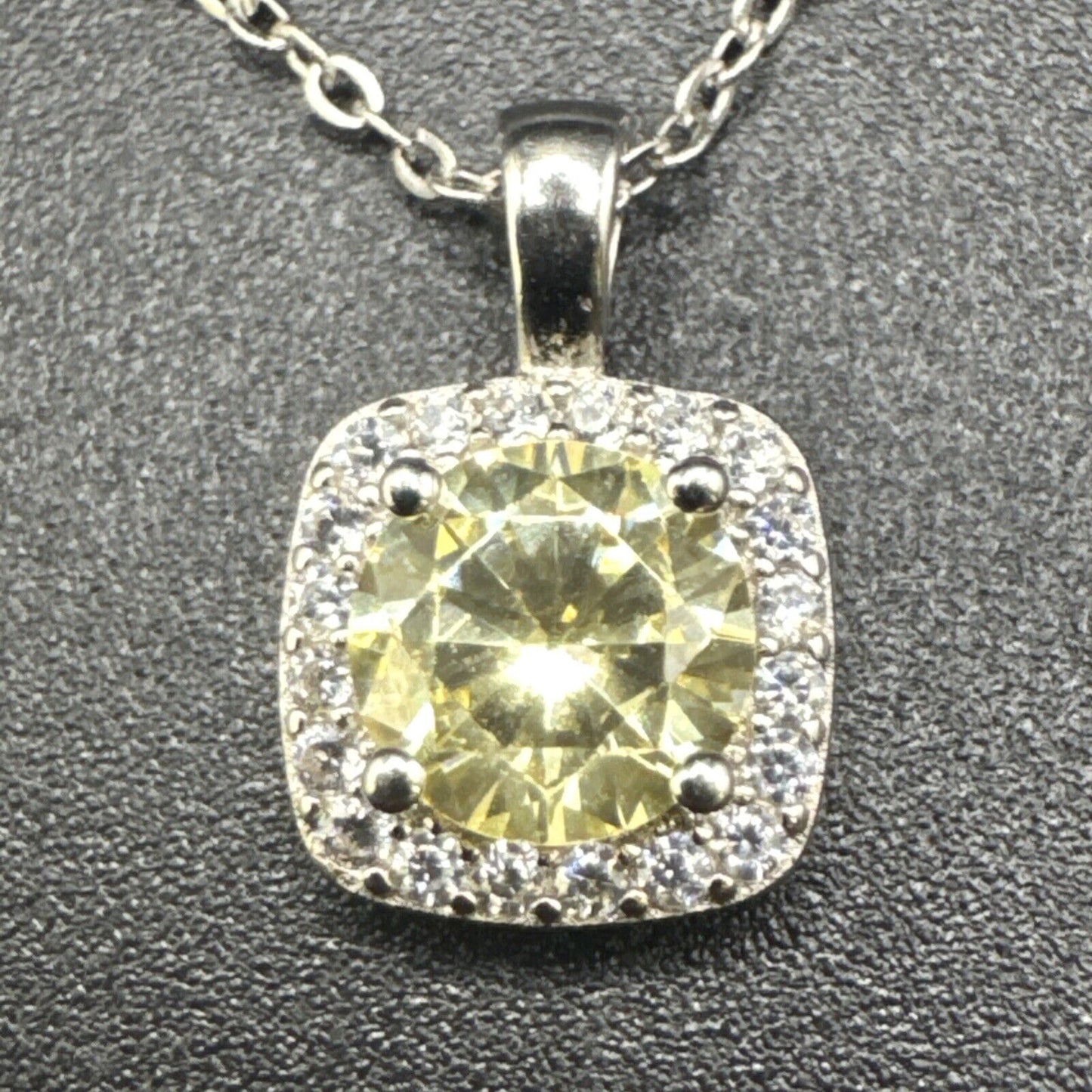18” Sterling Silver Yellow CZ Pendant Necklace 925 N1