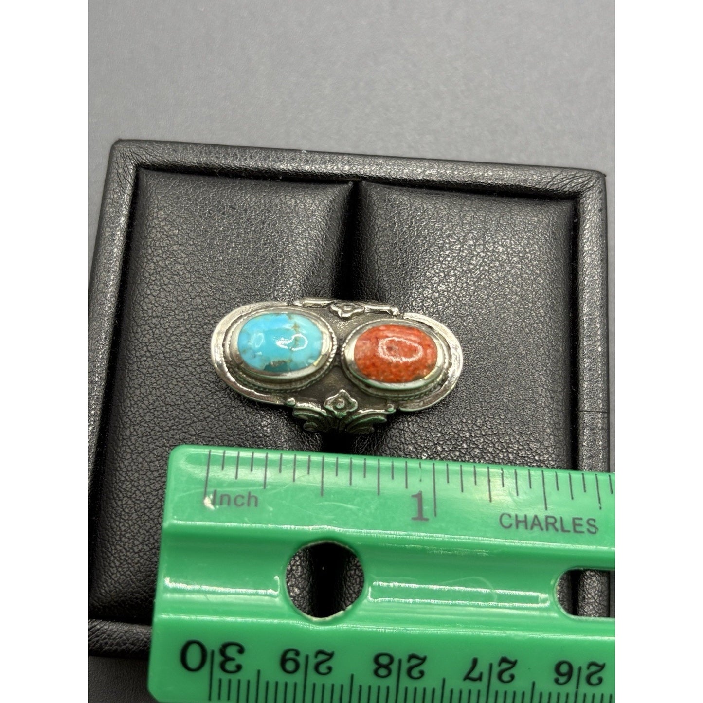New Condition Turquoise Coral Long Ring 925 Size 5