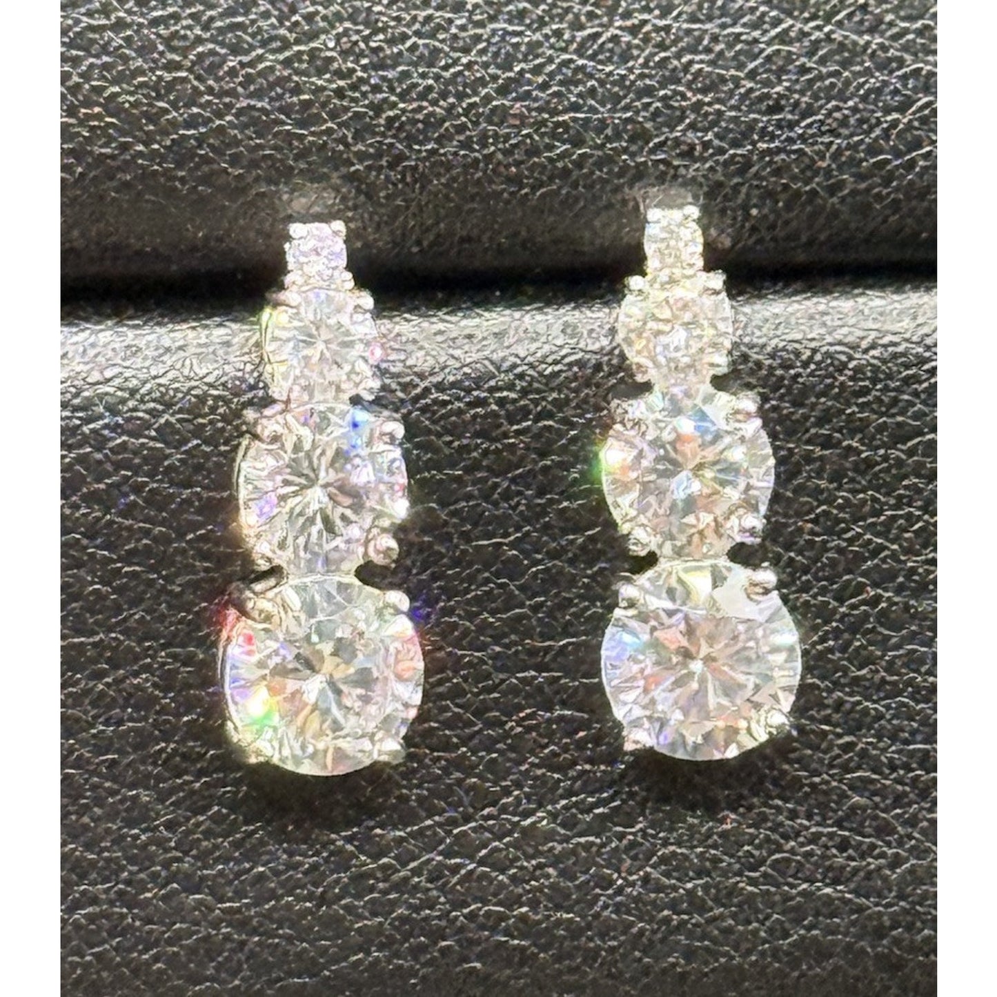 NOS Sterling Silver 3-Stone Cubic Zirconia Dangle Earrings 925 J18