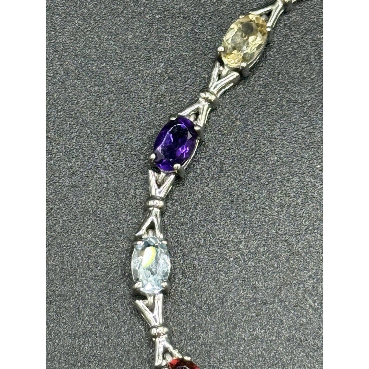 New Condition 7” Sterling Silver Genuine Multi Gemstone Bracelet 925