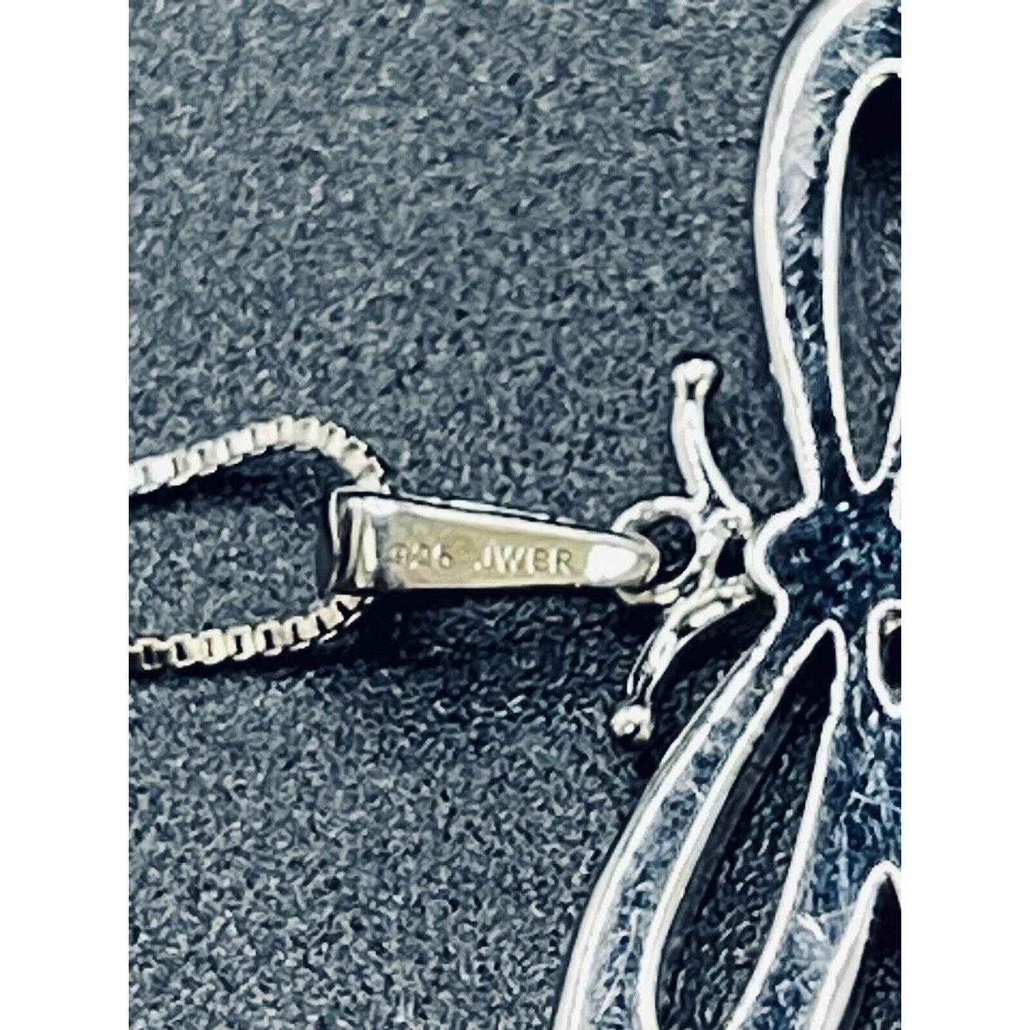 18” New Condition Sterling Silver Rose Accent Genuine 1/10th Diamond Dragonfly
