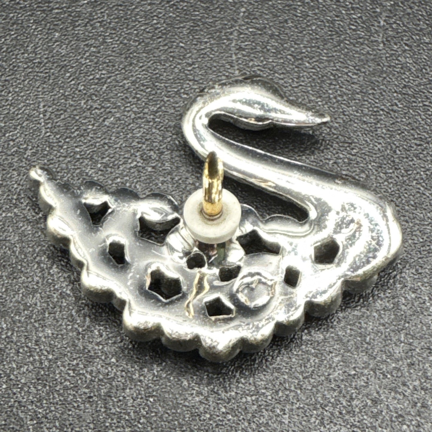 EUC Swarovski Crystal Encrusted Swan Brooch Pin Silver Tone Q24