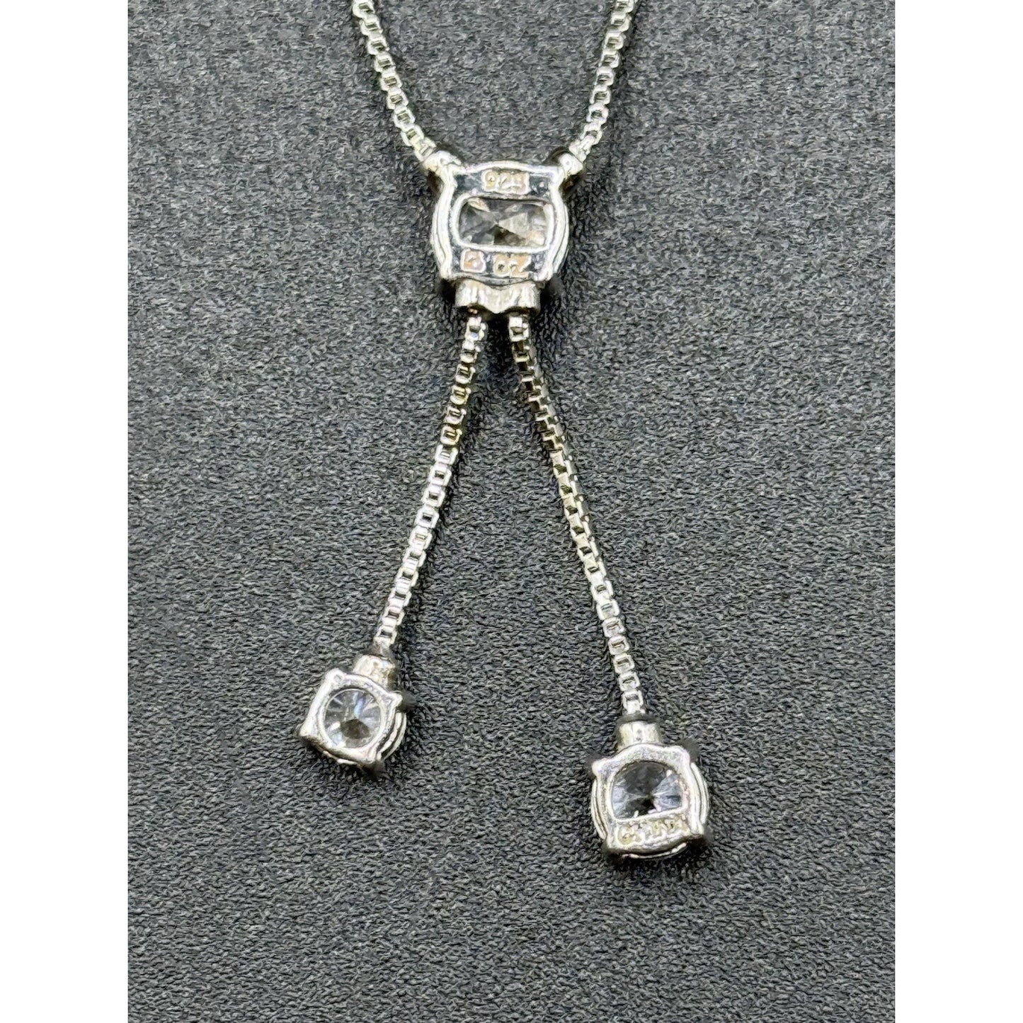 Excellent Used Condition 16” Sterling Silver Cubic Zirconia Lariat Necklace P5