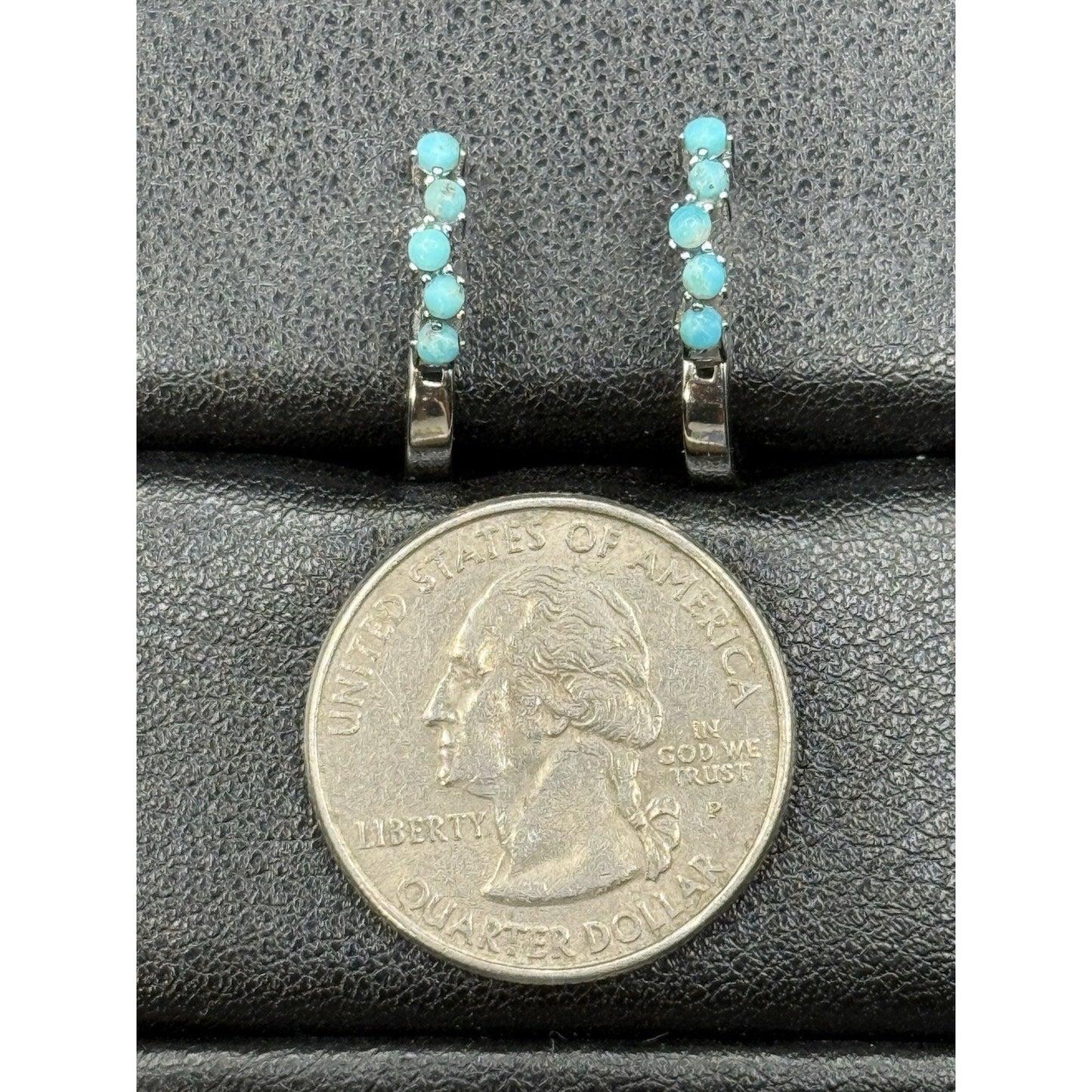 New Condition Sterling Silver Genuine Turquoise Dainty Hoops 925