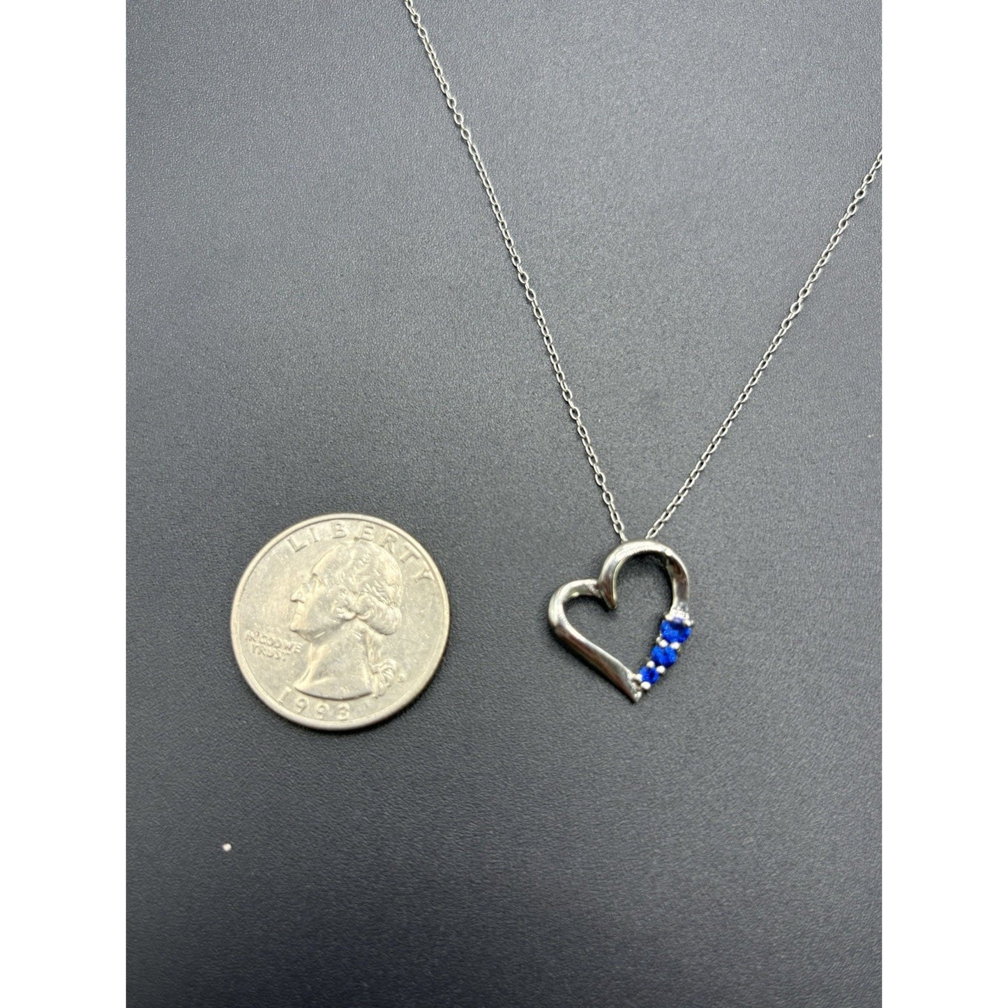18" Sterling Silver Lab Sapphire Heart Pendant Necklace 925 W16