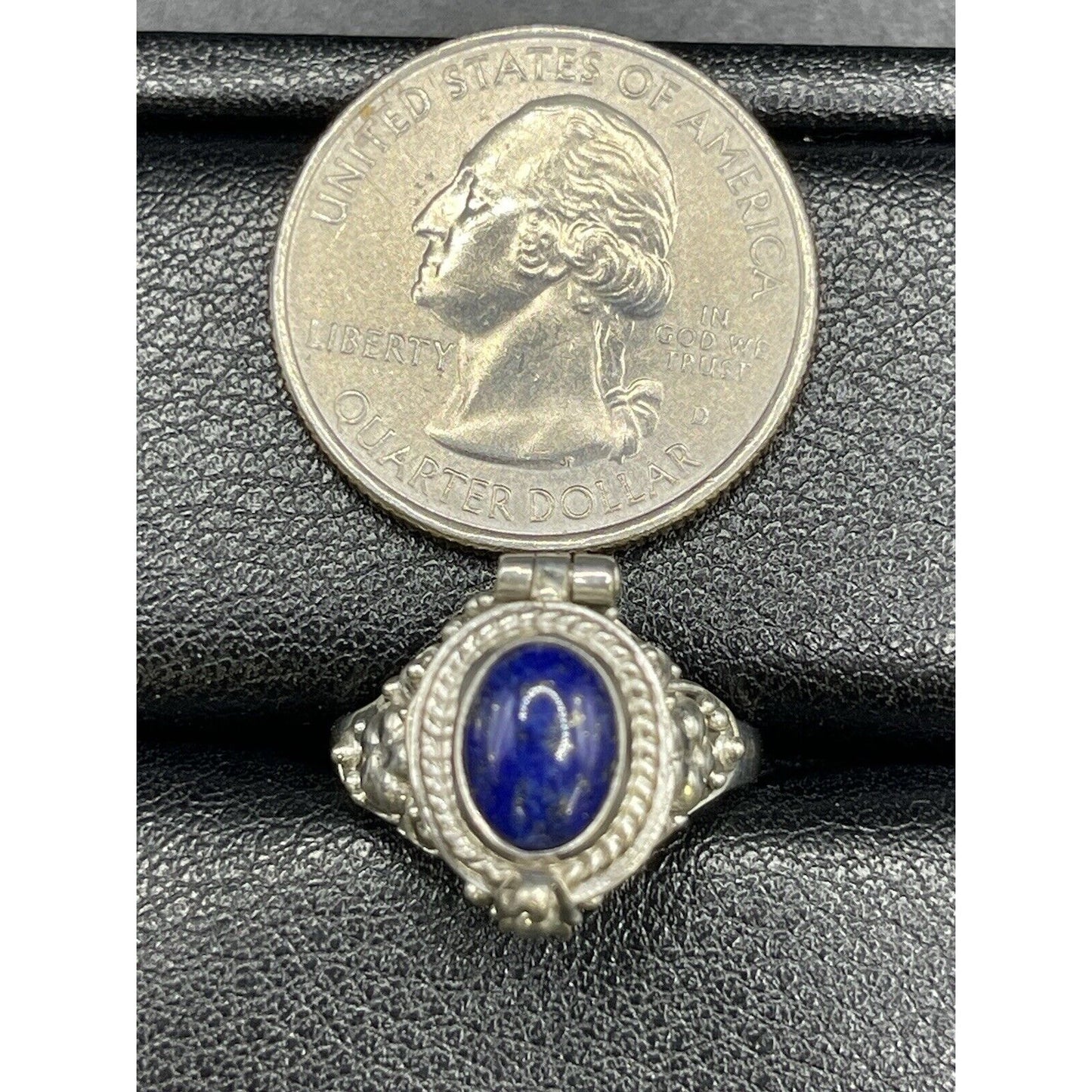 New Condition Sterling Silver Genuine Lapis Lazuli Poison Ring Size 7.00