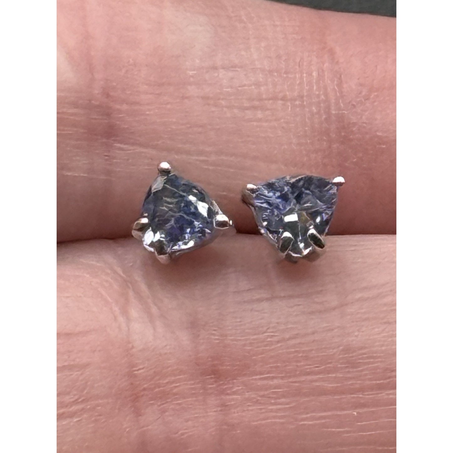EUC Sterling Silver Tanzanite Trillion Stud Earrings 925 N20