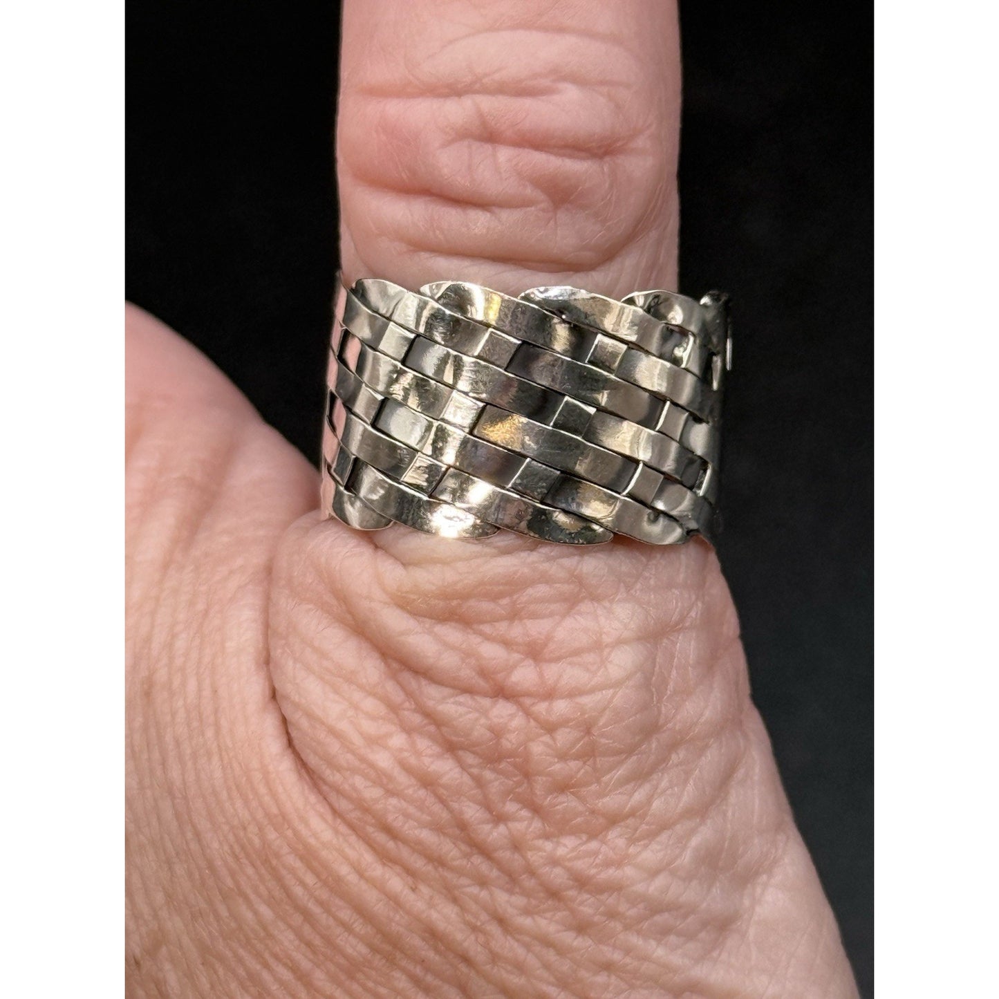 New Condition Sterling Silver 14MM Basket Weave Band Size 13