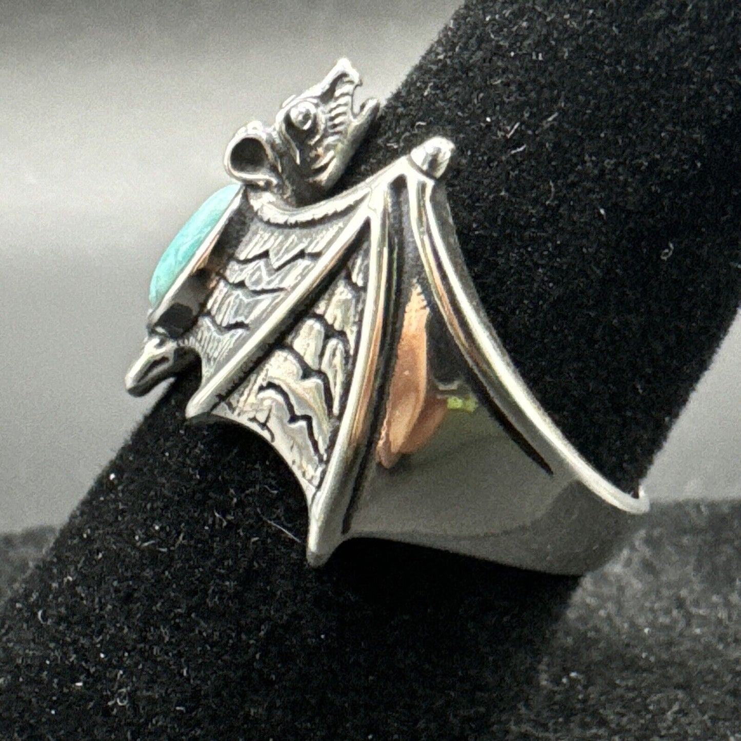 New Condition Sterling Silver Turquoise Bat Ring 925 Size 6.75
