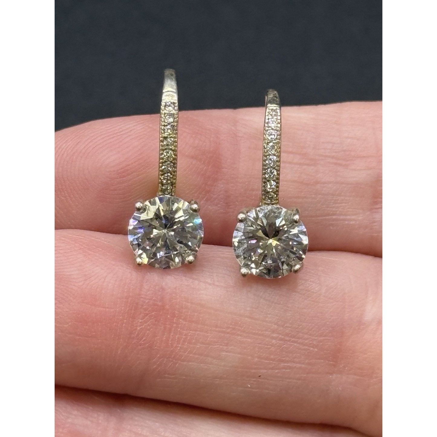 Vintage Sterling Silver Cubic Zirconia Dainty Dangle Earrings 925 P10