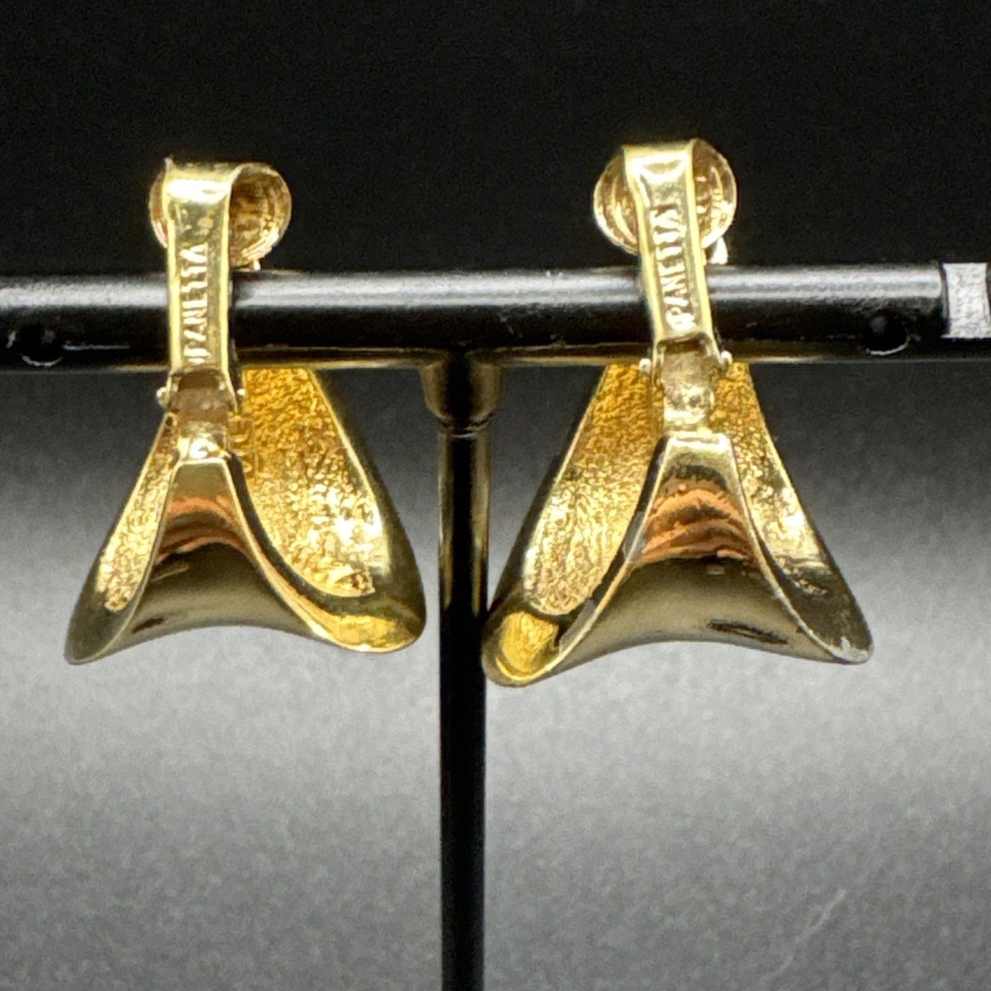Panetta CZ Gold Tone Modernist Drop Earrings Clip On Q24