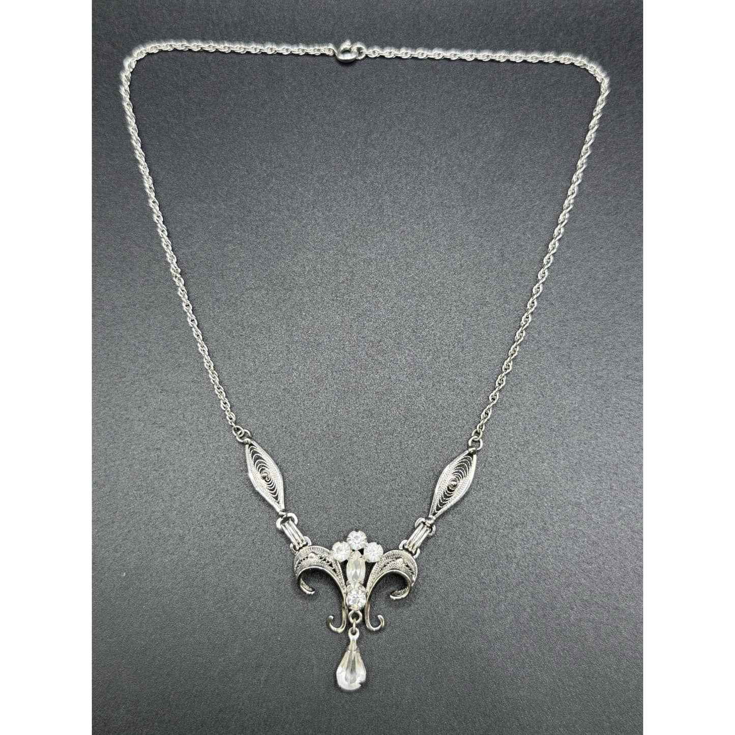 16” Sterling Silver Ann Lee Rhinestone Necklace 925 8 Grams P3