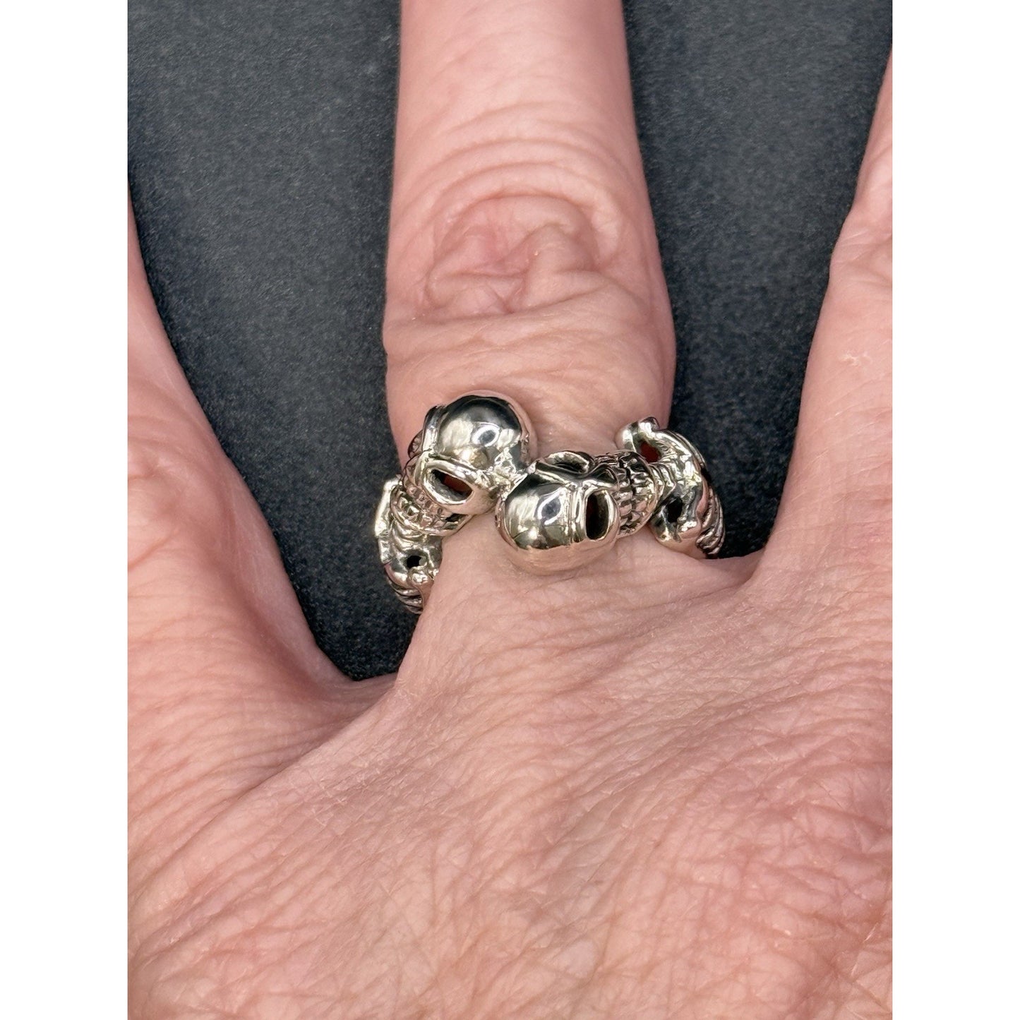 New Condition Sterling Silver Double Skeleton Ring Size 6.00