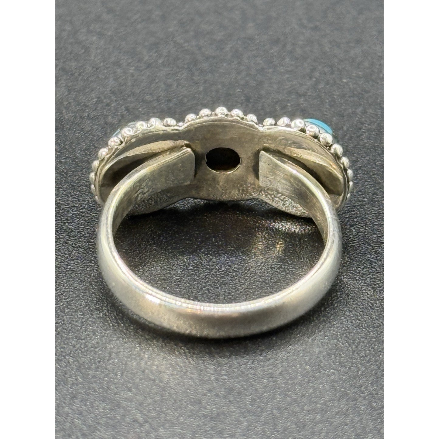 New Condition Sterling Silver Copper Turquoise 3 Stone Ring Size 7.00