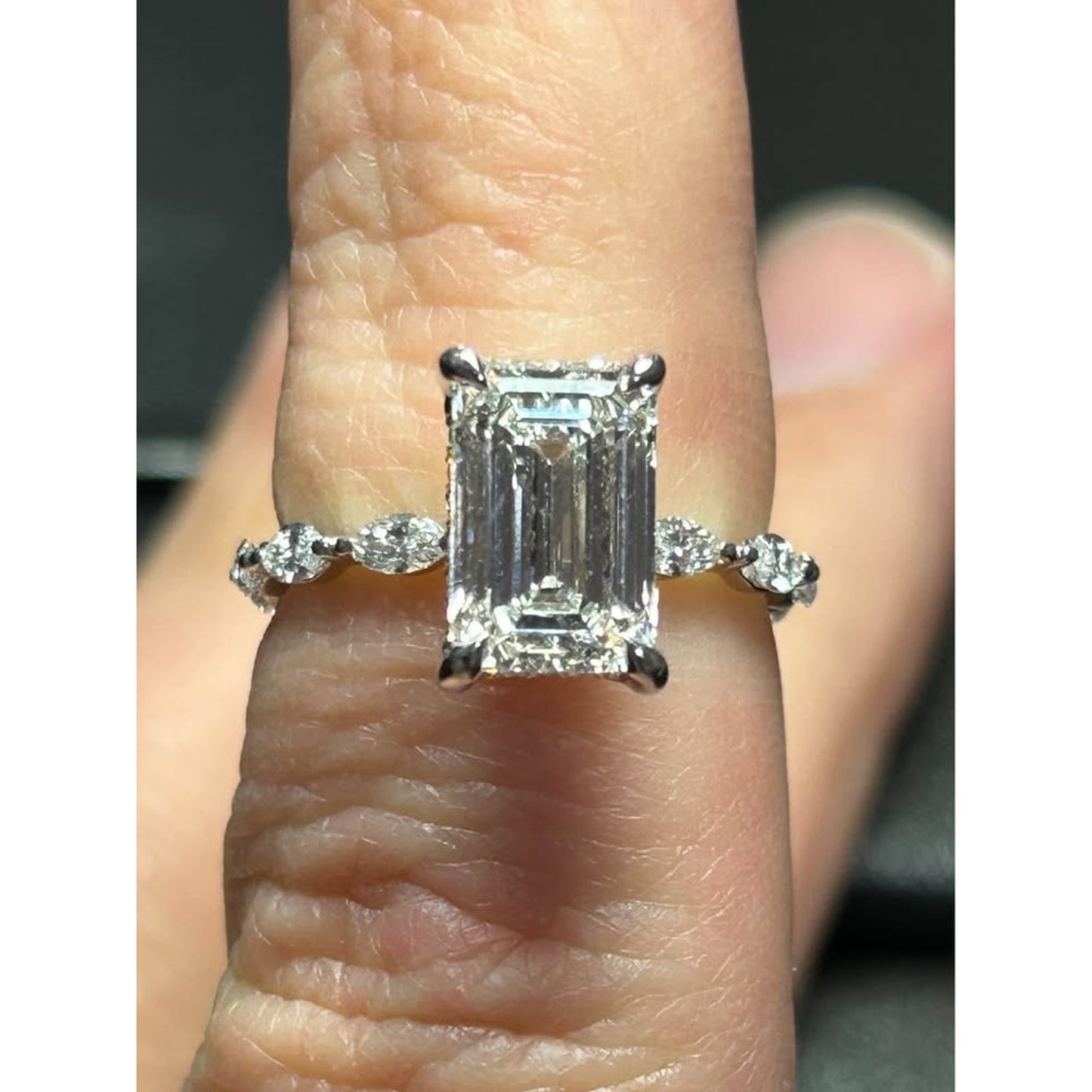 14k White Gold 3.08 Carat Emerald Cut Lab Grown Diamond Marquise Mounting IGI