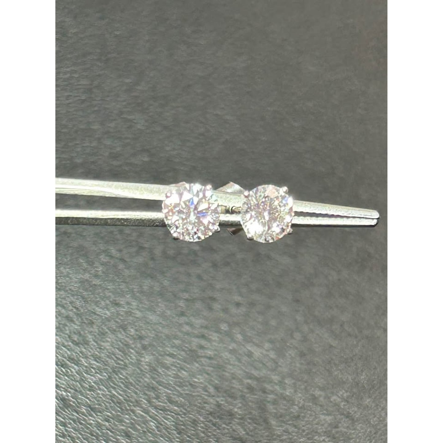 14k White Gold 1.50 Total Weight (.75 each) Round Lab Grown Diamond Studs F/G VS