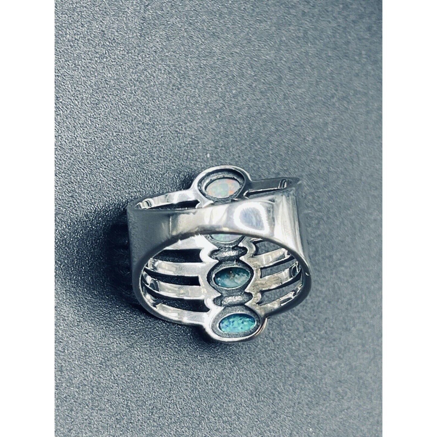 New Condition Sterling Silver Multi Color Lab Opal Ring Size 6.75