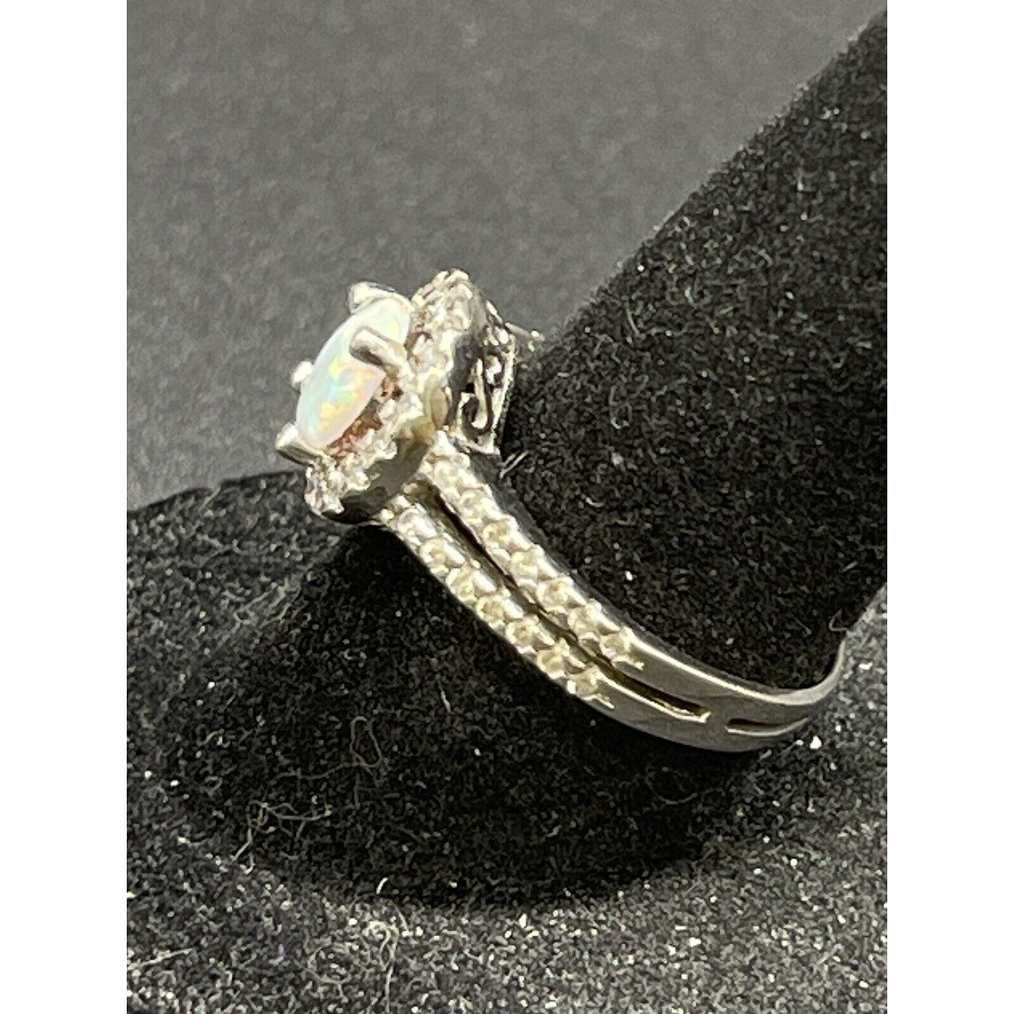Sterling Silver Lab White Opal White Sapphire Ring Size 6.25 K25