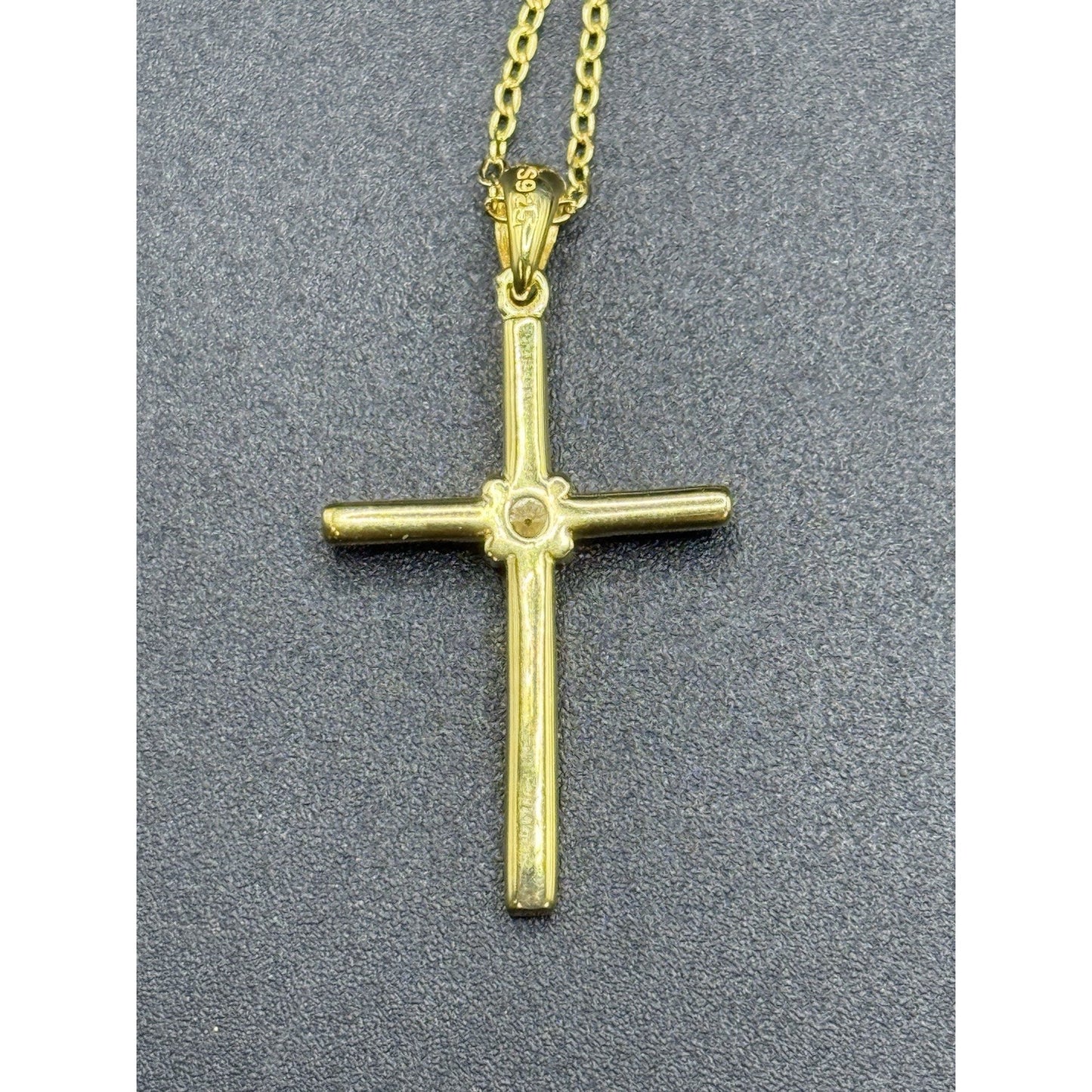 18” New Condition Gold Sterling Silver Moissanite Cross Pendant Necklace GRA