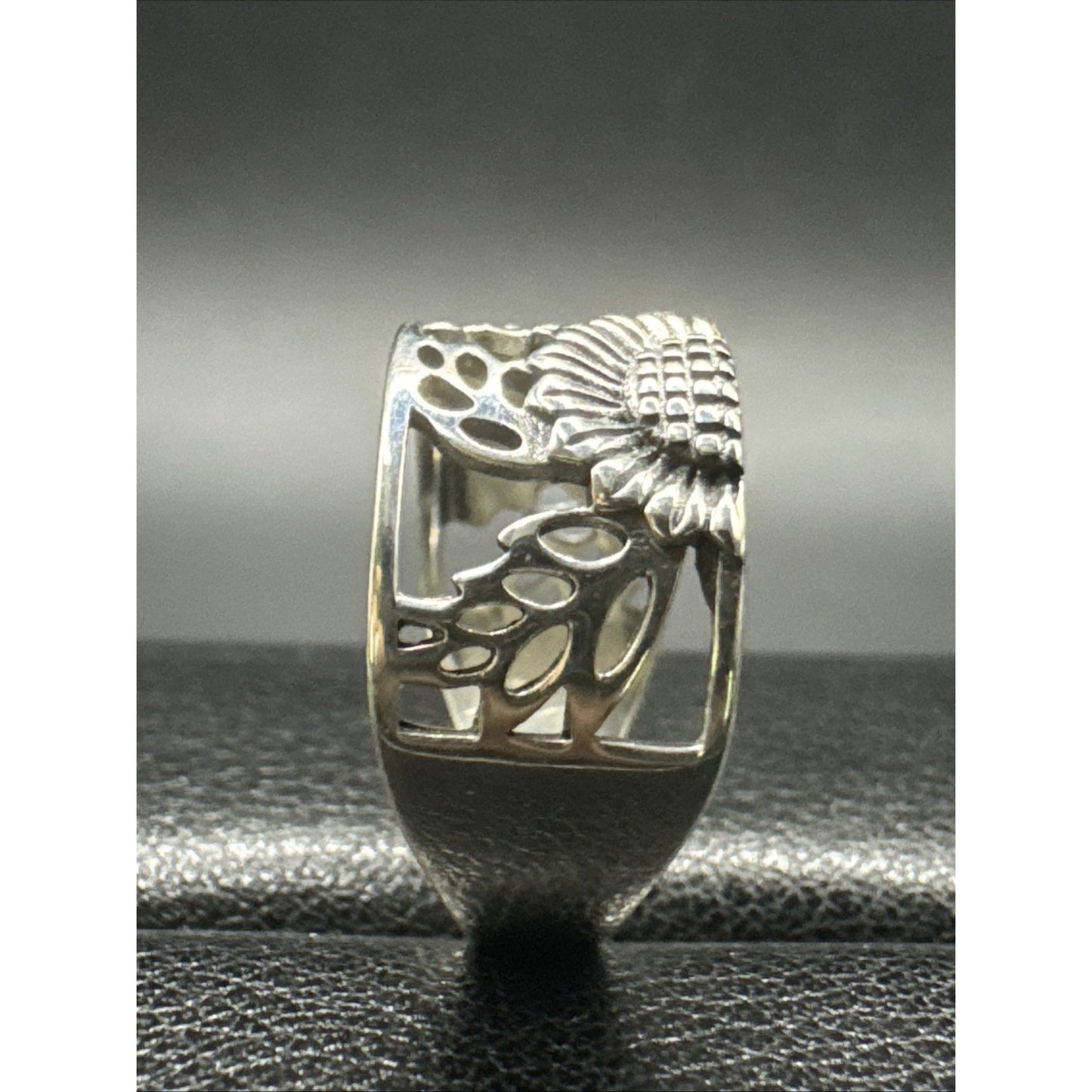 New Condition Sterling Silver Sunflower Openwork Band Ring 925 Size 7