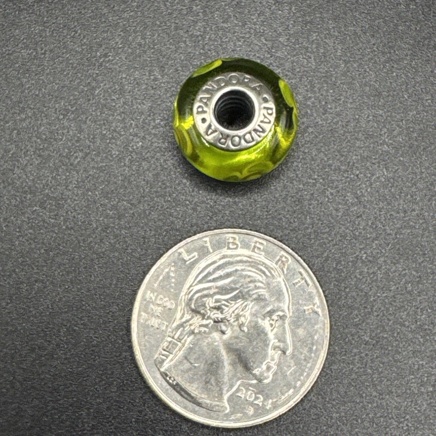 Pandora Sterling Silver Green Flowers For You Murano Glass Charm ALE 925 L26