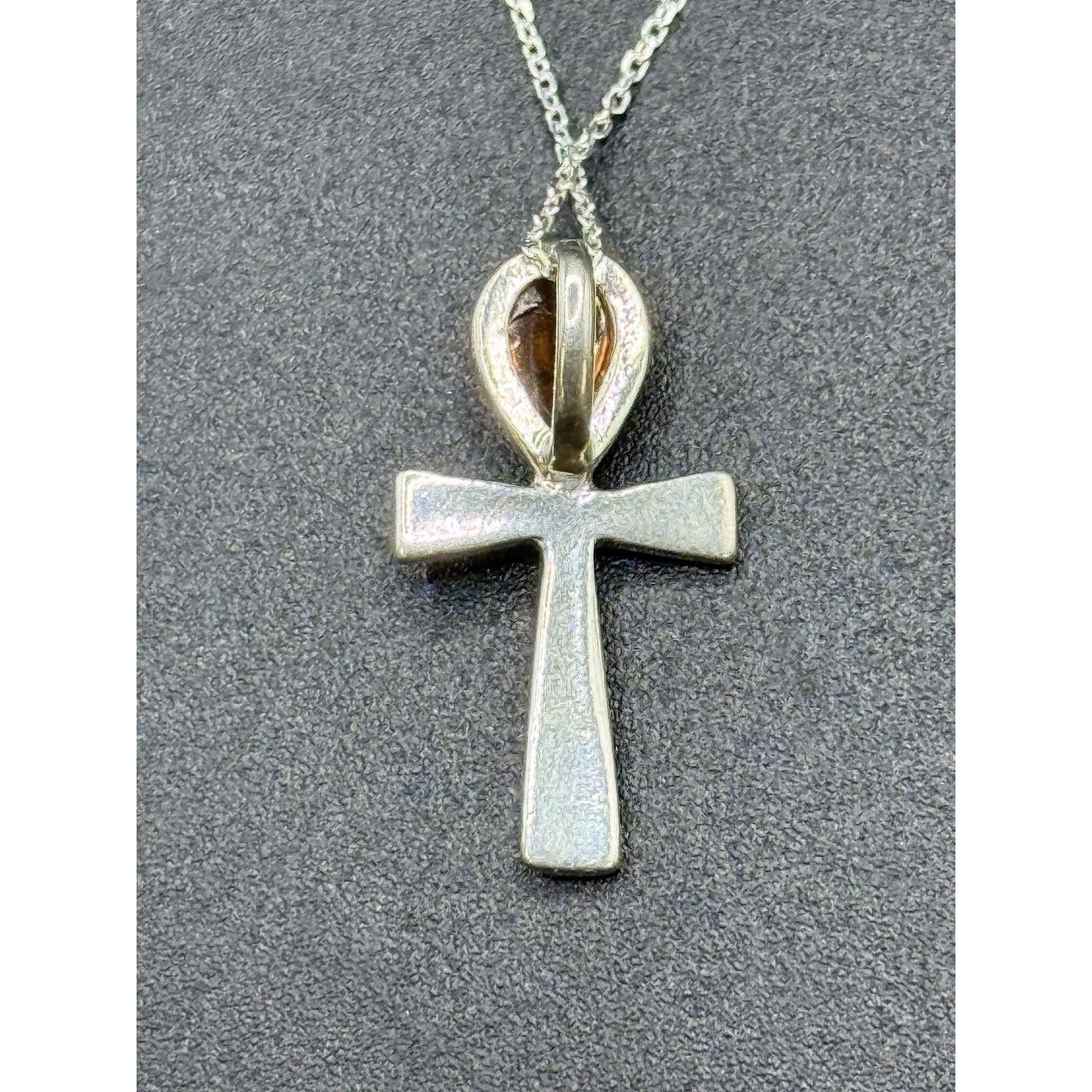 18” Sterling Silver Genuine Amber Cross Pendant Necklace P3