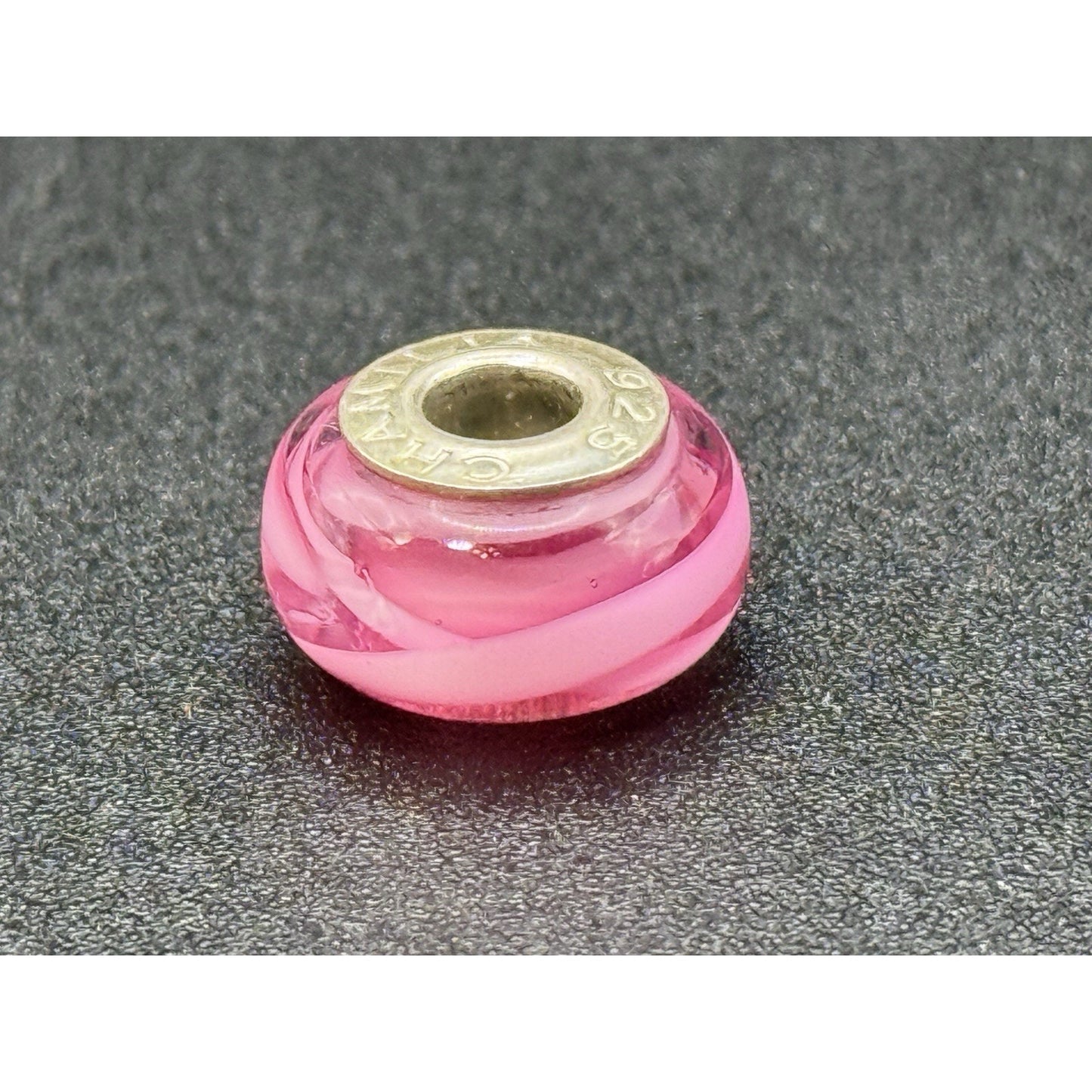 Chamilia Sterling Silver Pink Swirl Murano Glass Charm P19
