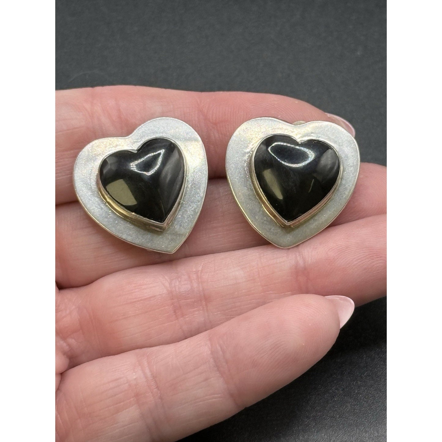 Taxco Los Balleateros Onyx Heart Clipon Earrings MM34 925 Q21