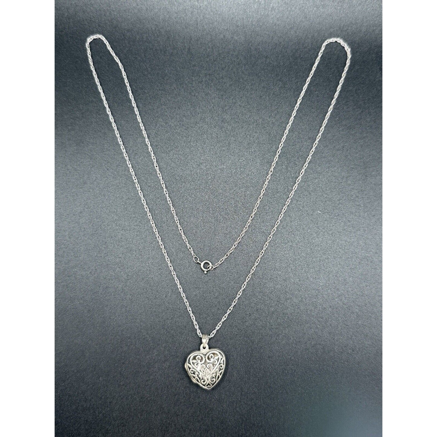 Sterling Silver Scroll Heart Locket 24” Chain M14