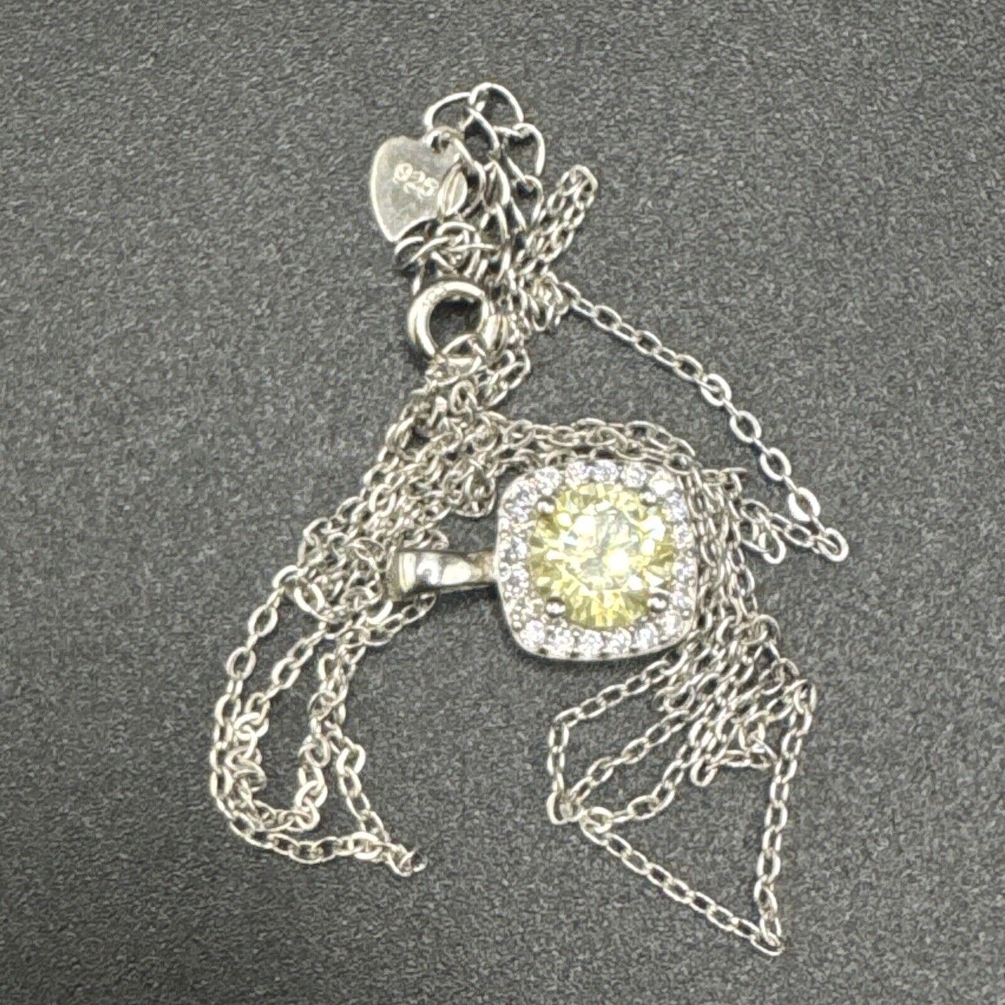 18” Sterling Silver Yellow CZ Pendant Necklace 925 N1