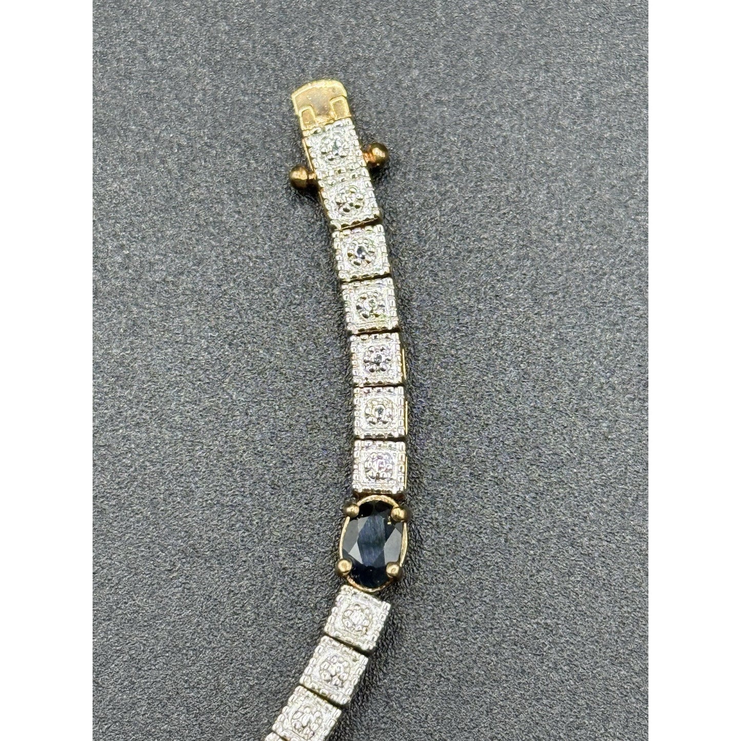 7.5” Sterling Silver Two Tone Genuine Sapphire Tennis Bracelet 12 Grams P5