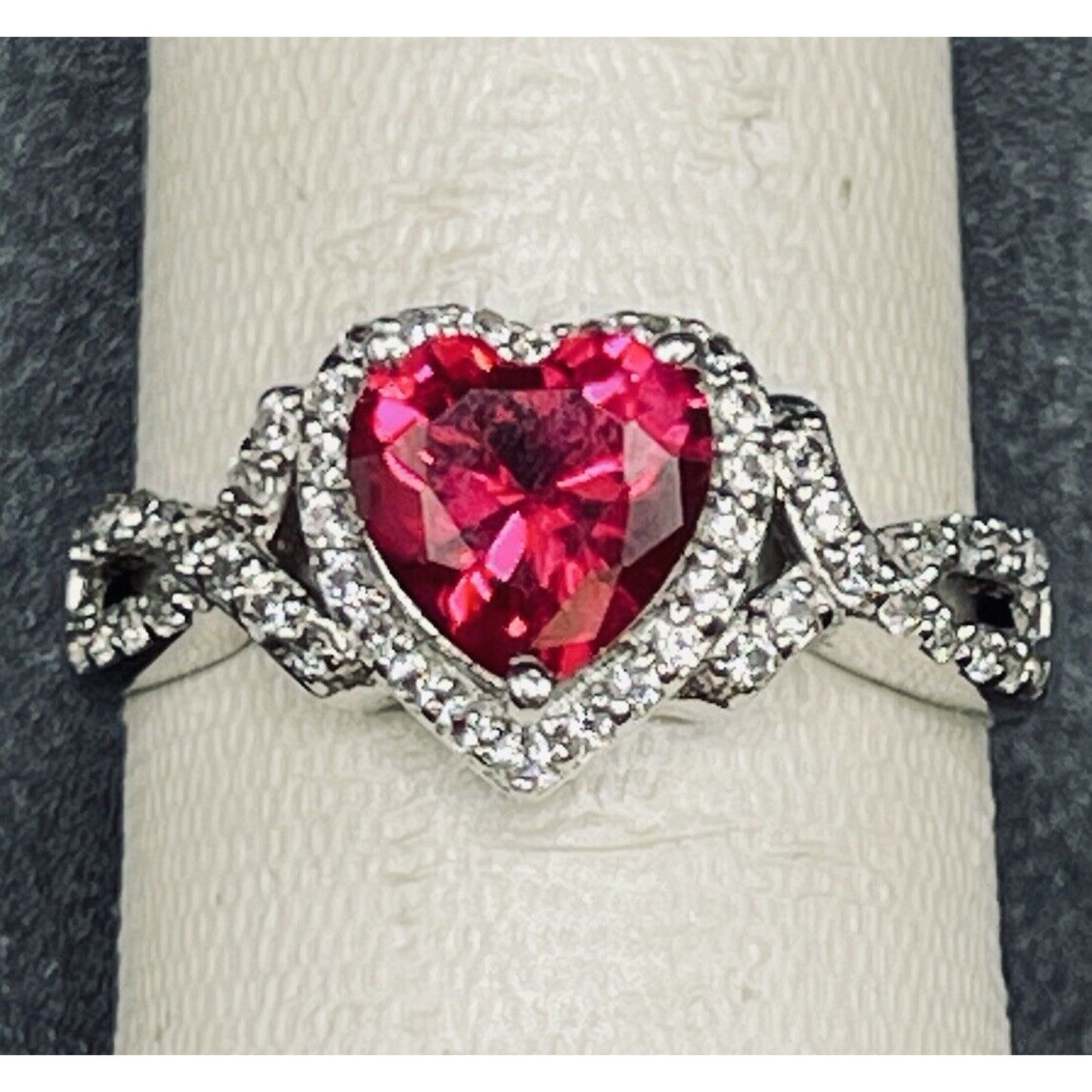 STS Sterling Silver Lab Created Ruby White Sapphire Ring Size 6.50 K18