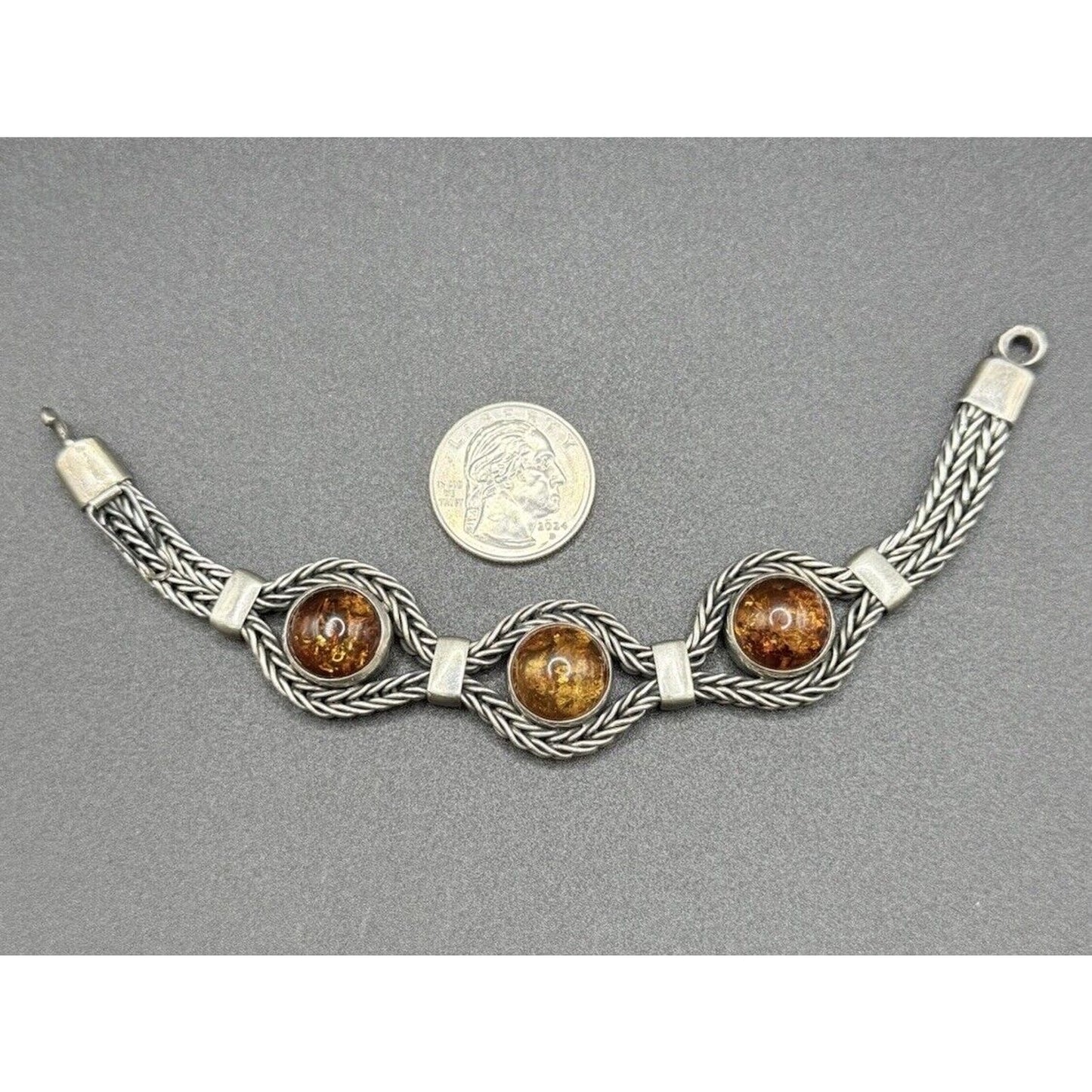 Vintage Sterling Silver Multi Amber Bracelet 38 Grams M10