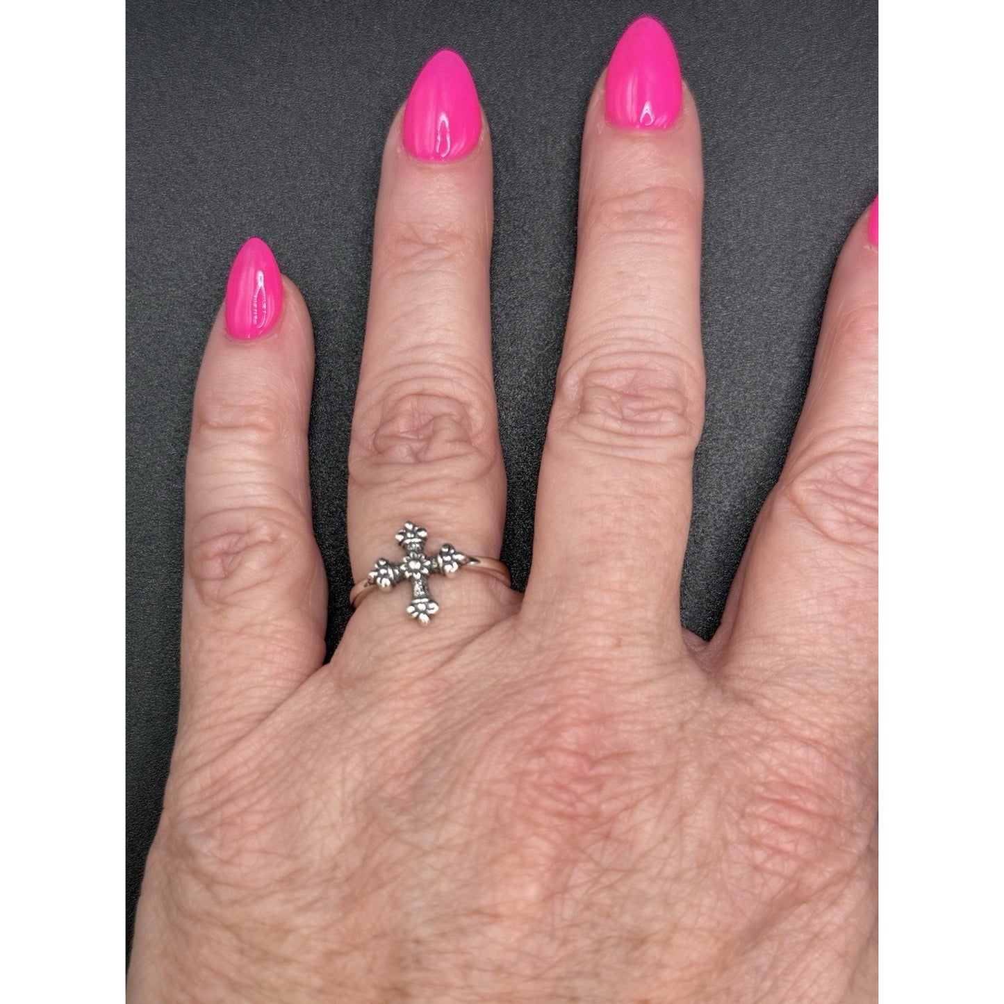 New Condition Sterling Silver Cross Ring Size 7.00 925