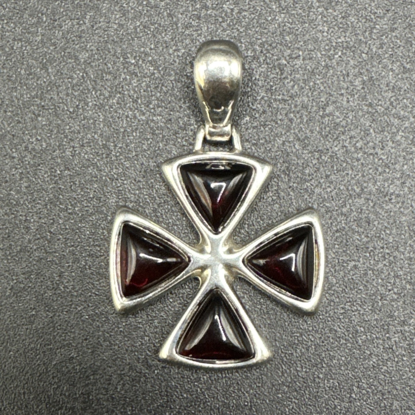 Modernist Sterling Silver Red Amber Cross Pendant 925 P2