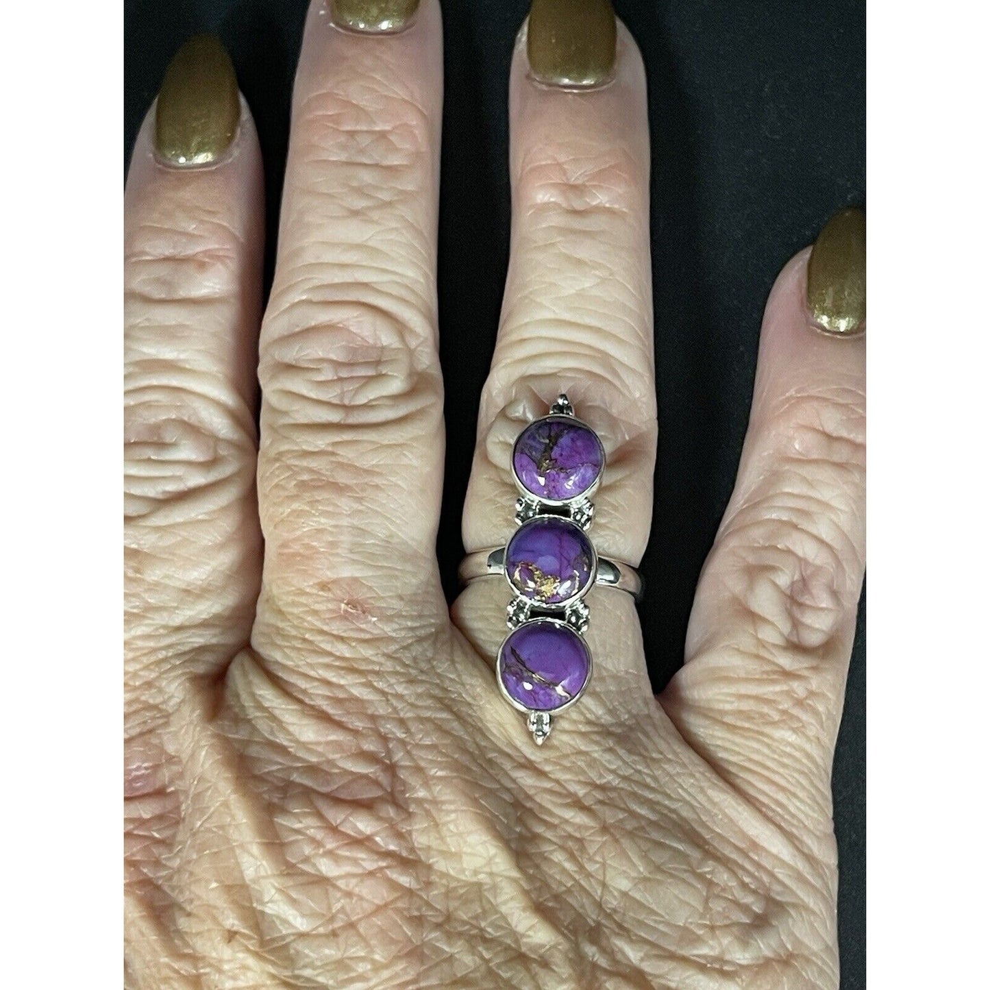 New Condition Sterling Silver Purple Copper Turquoise Ring Size 7.00