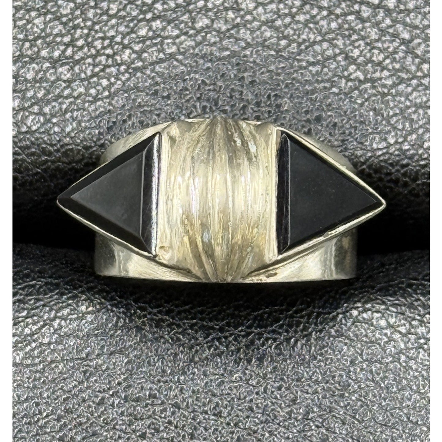 Modernist Sterling Silver Onyx Ring Size 5.00 925 Q2
