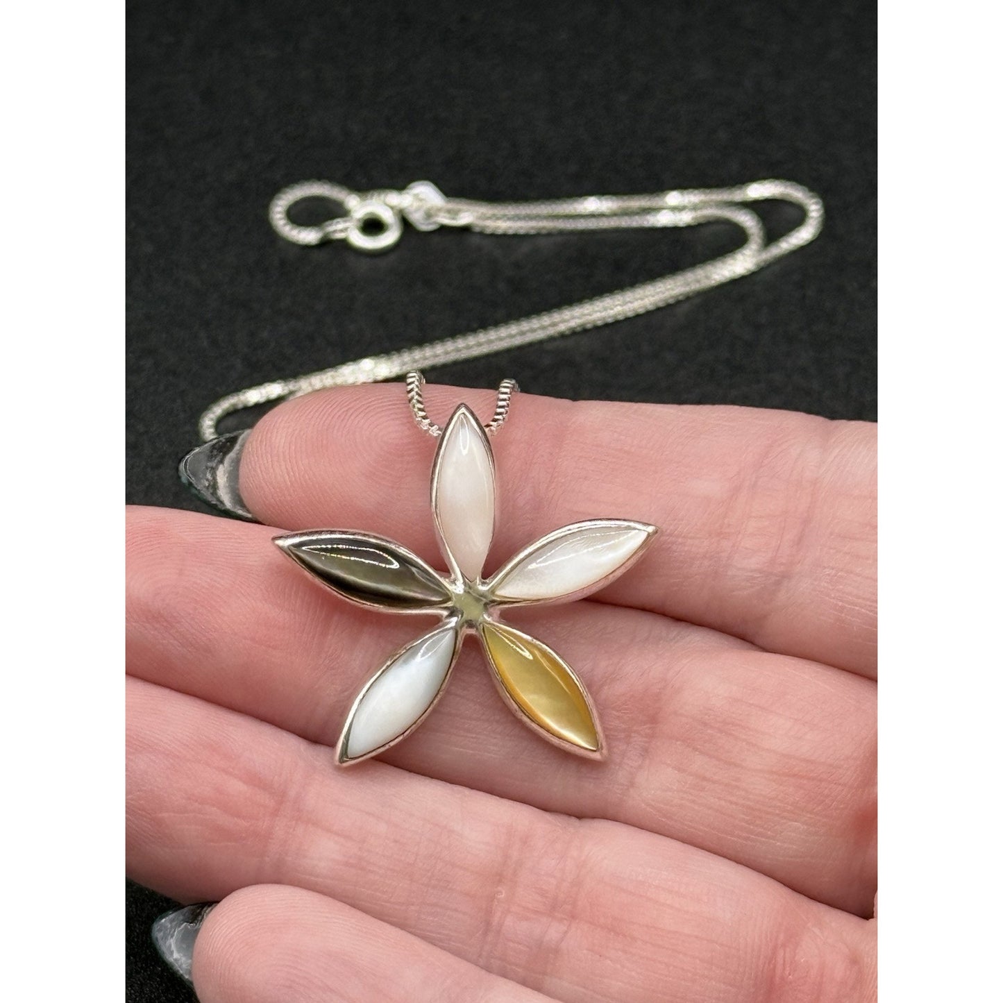 18” Multi Color Mother of Pearl Sterling Silver Pendant Necklace P12