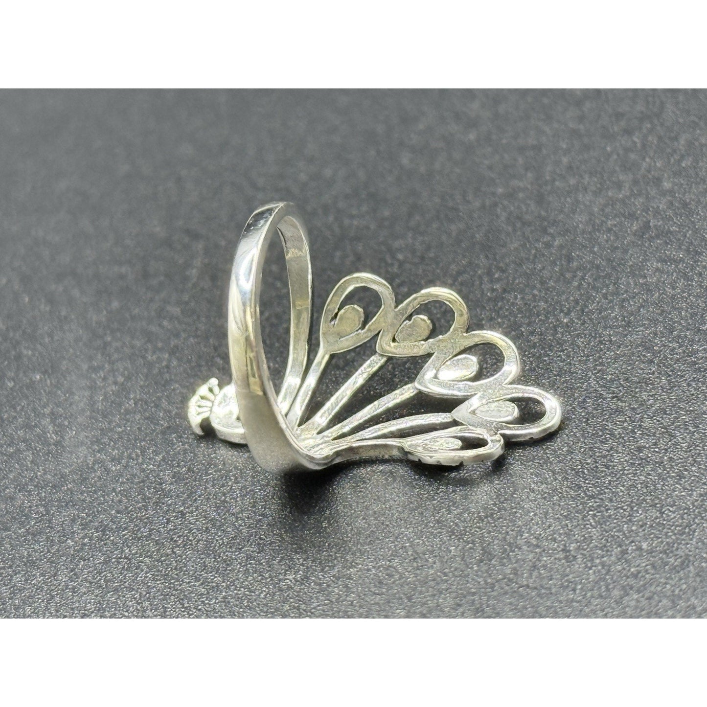 New Condition Sterling Silver Peacock Ring Size 7.00 Adjustable 925