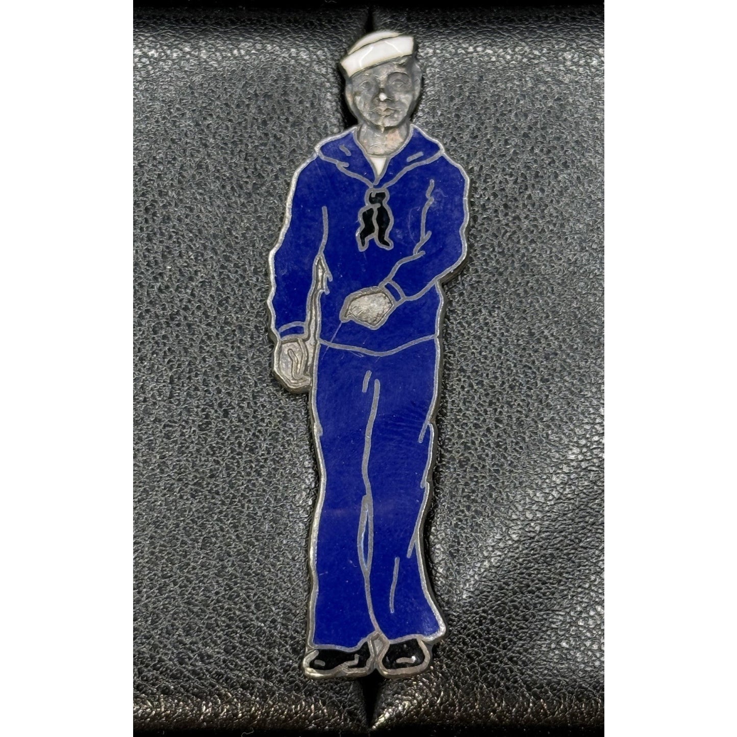 Vintage Sterling Silver US Navy Seaman Brooch Pin Enamel P19