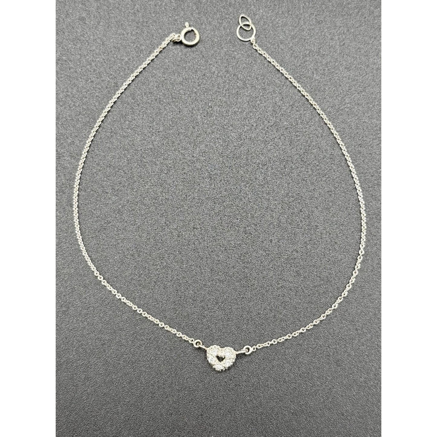 9” Sterling Silver Cubic Zirconia Heart Anklet 925 N13