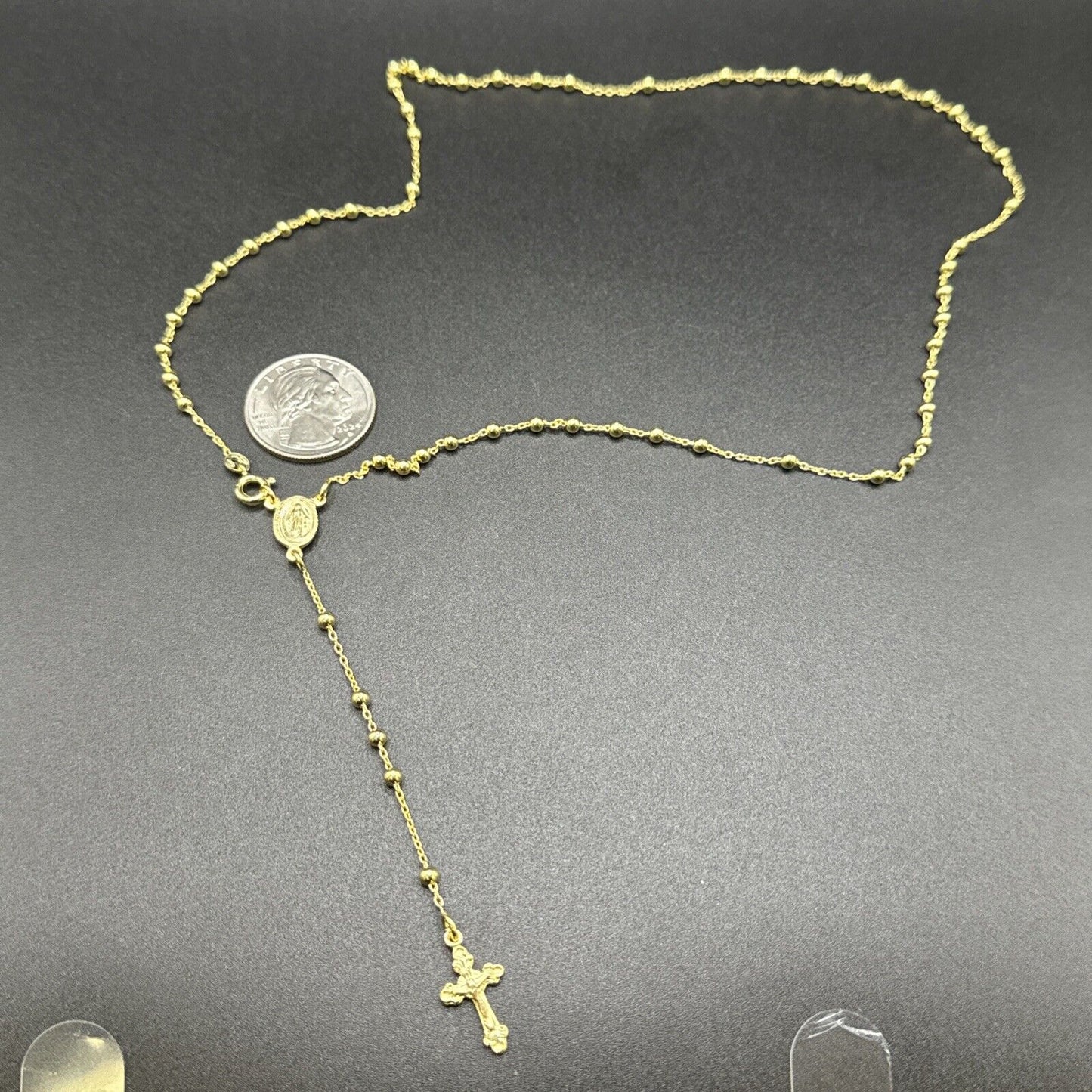New Condition Gold Sterling Silver Rosary Necklace 3mm 22” 925