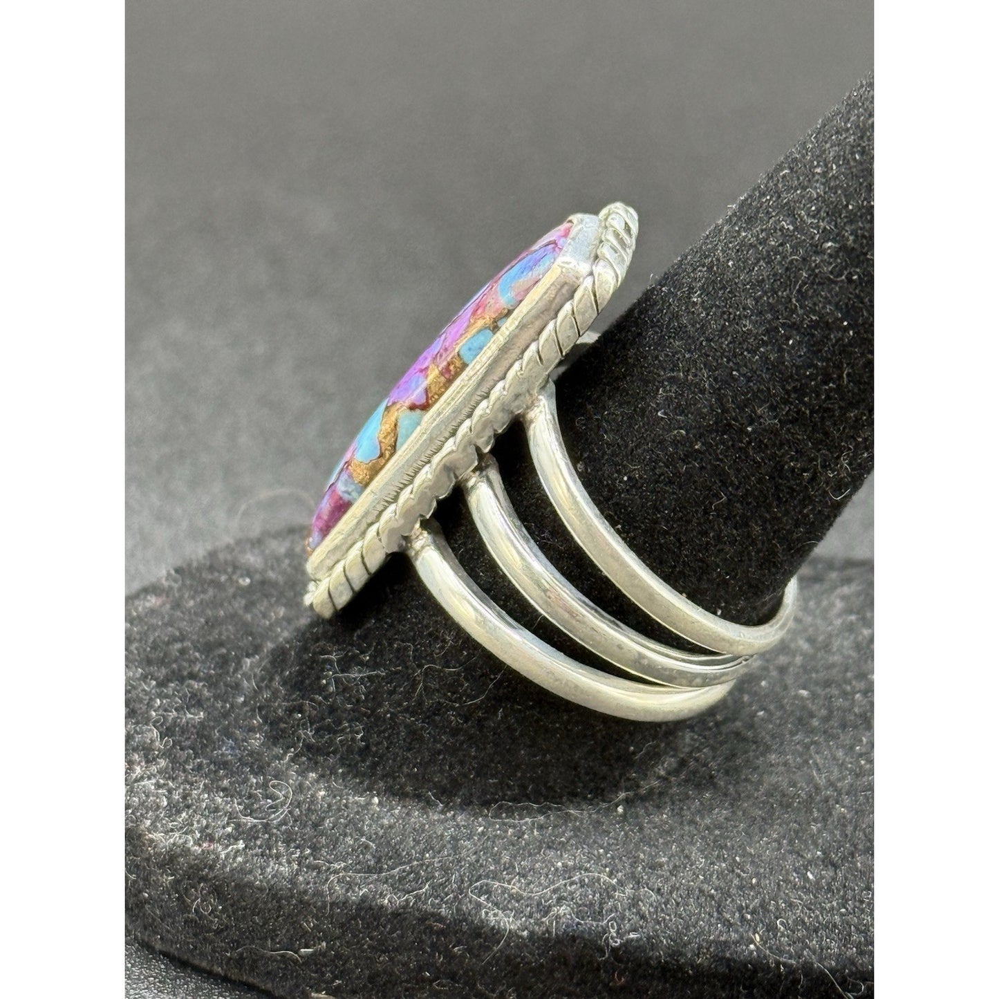 New Condition Sterling Silver Copper Purple Turquoise Oblong Ring Size 7.00