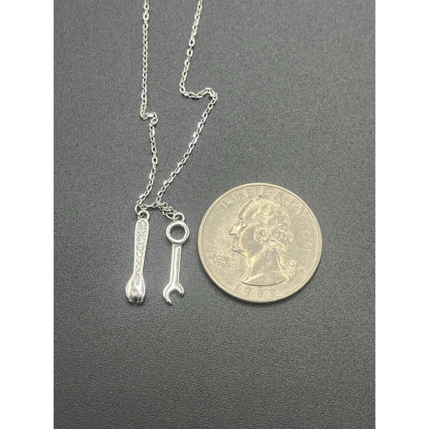 New Condition Sterling Silver Wrench Spanner Tool Pendant Necklace W11