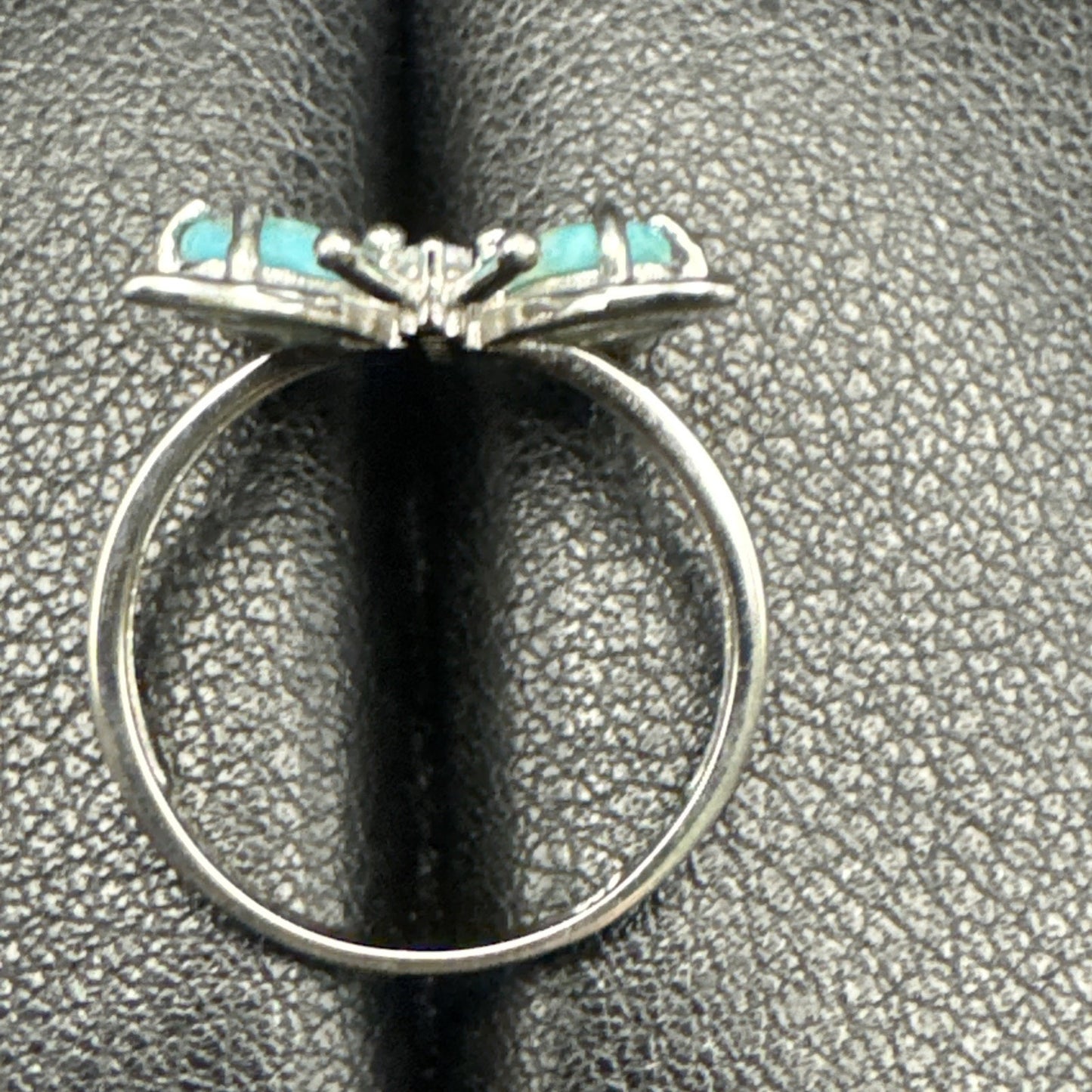 New Condition Sterling Silver Turquoise Butterfly Cz Ring Size 7