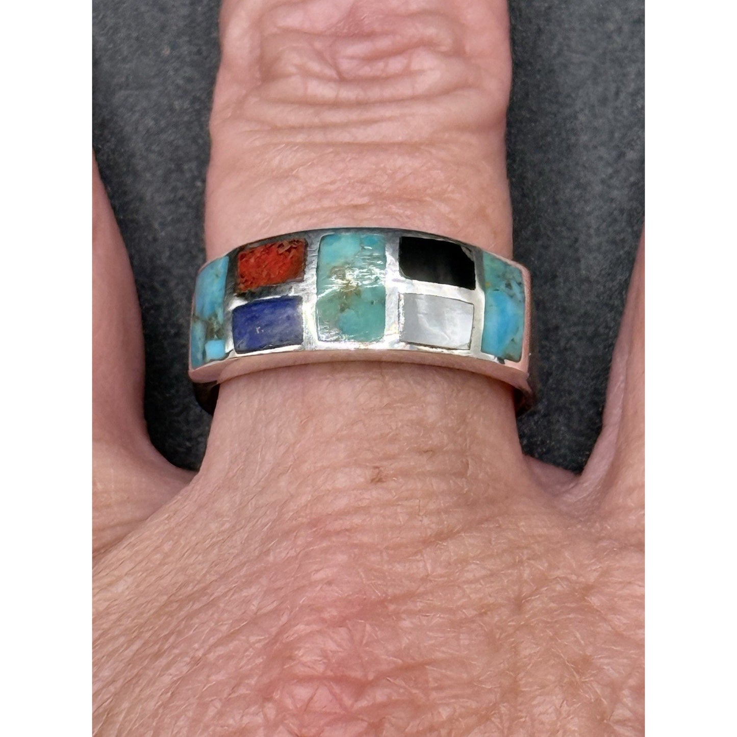 New Condition Sterling Silver Multigemstone Band Ring Size 10.00 Turquoise