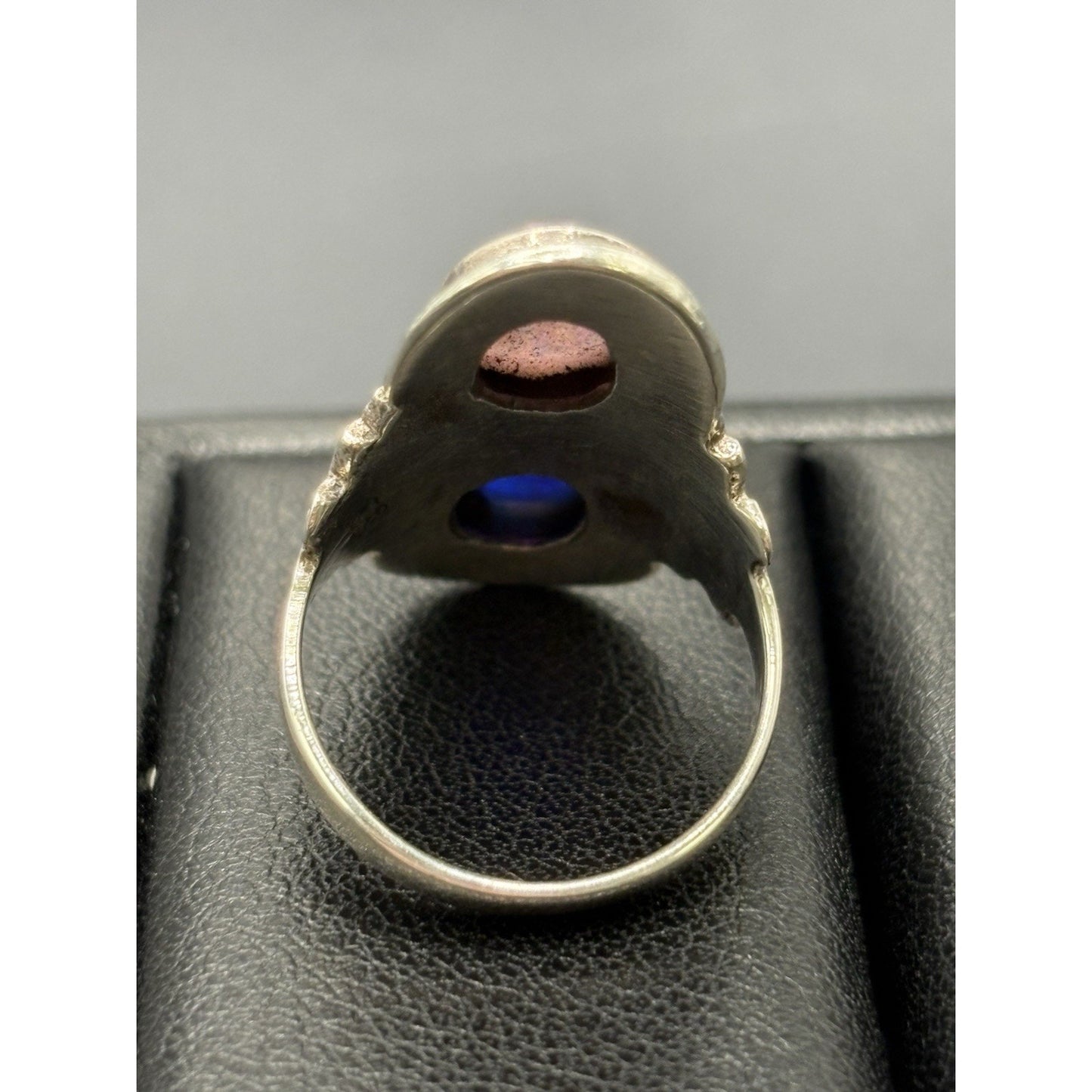 New Condition Sterling Silver Blue White Lab Opal Double Ring Size 7