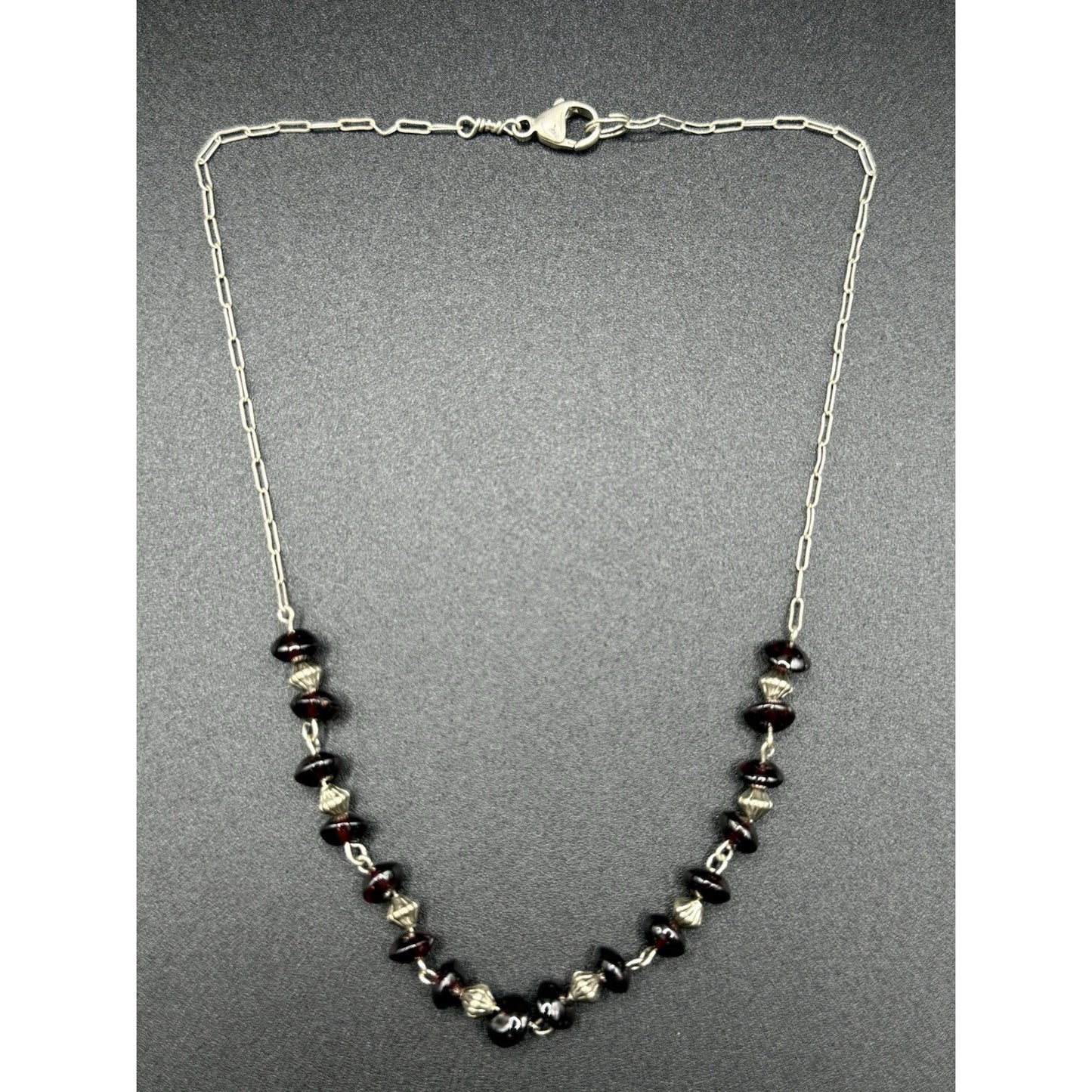 15” Sterling Silver Garnet Rondelle Necklace 925 N13